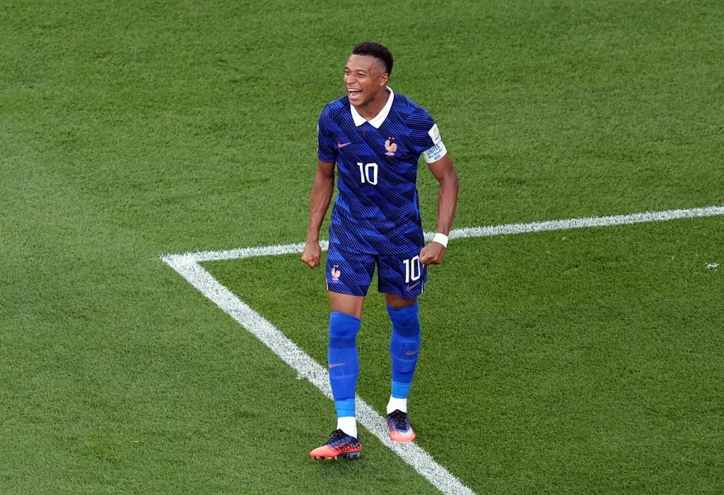 July 4, 2026; Philadelphia, Pennsylvania, U.S.; France's Kylian Mbappe celebrates after the match. Mandatory Credit: Kyle Ross-Imagn Images