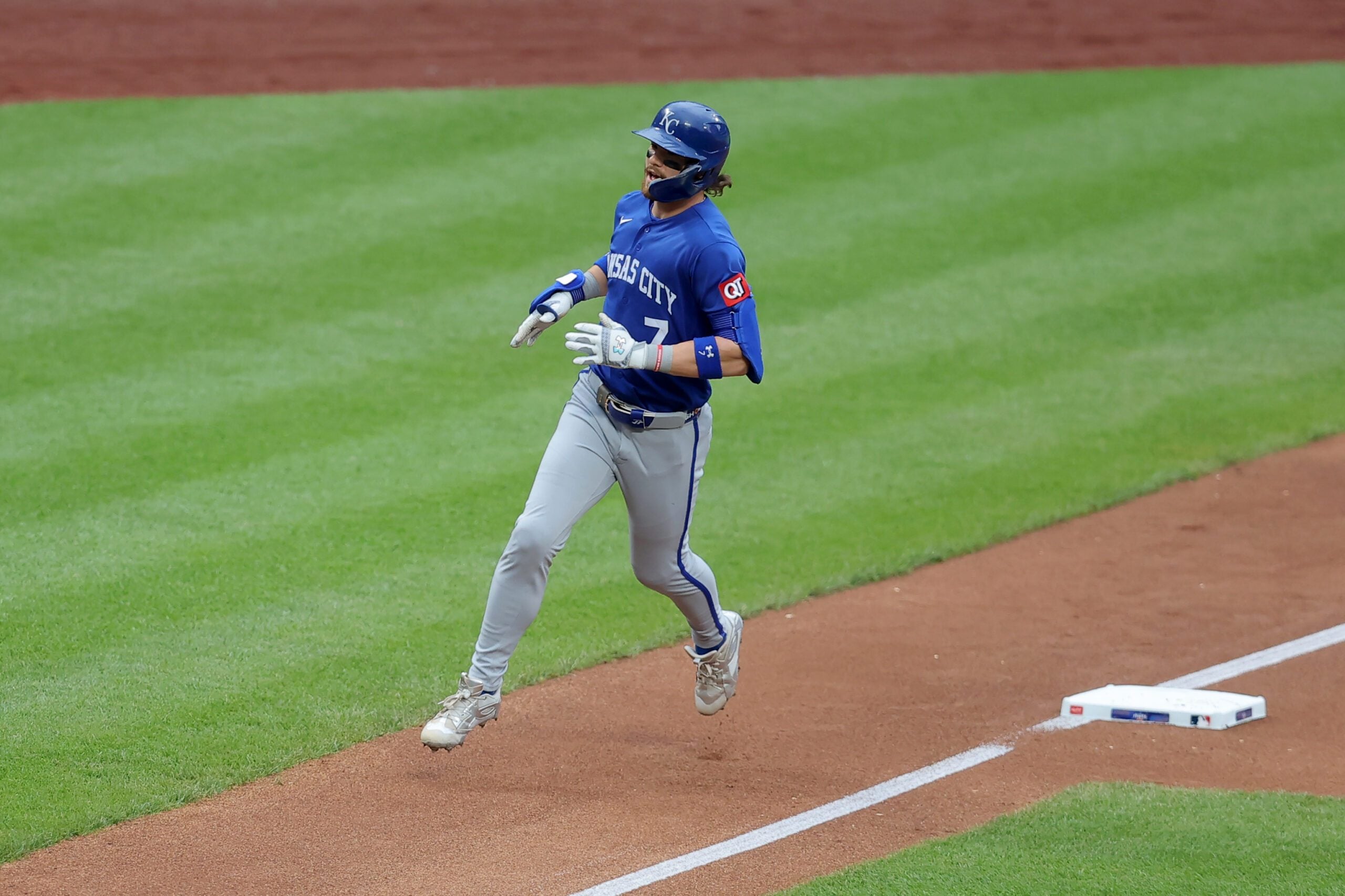 Jul 9, 2026; New York City, New York, USA; Kansas City Royals shortstop Bobby Witt Jr. (7) rounds the bases after hitting a solo home run against the New York Mets during the fourth inning at Citi Field. Mandatory Credit: Brad Penner-Imagn Images