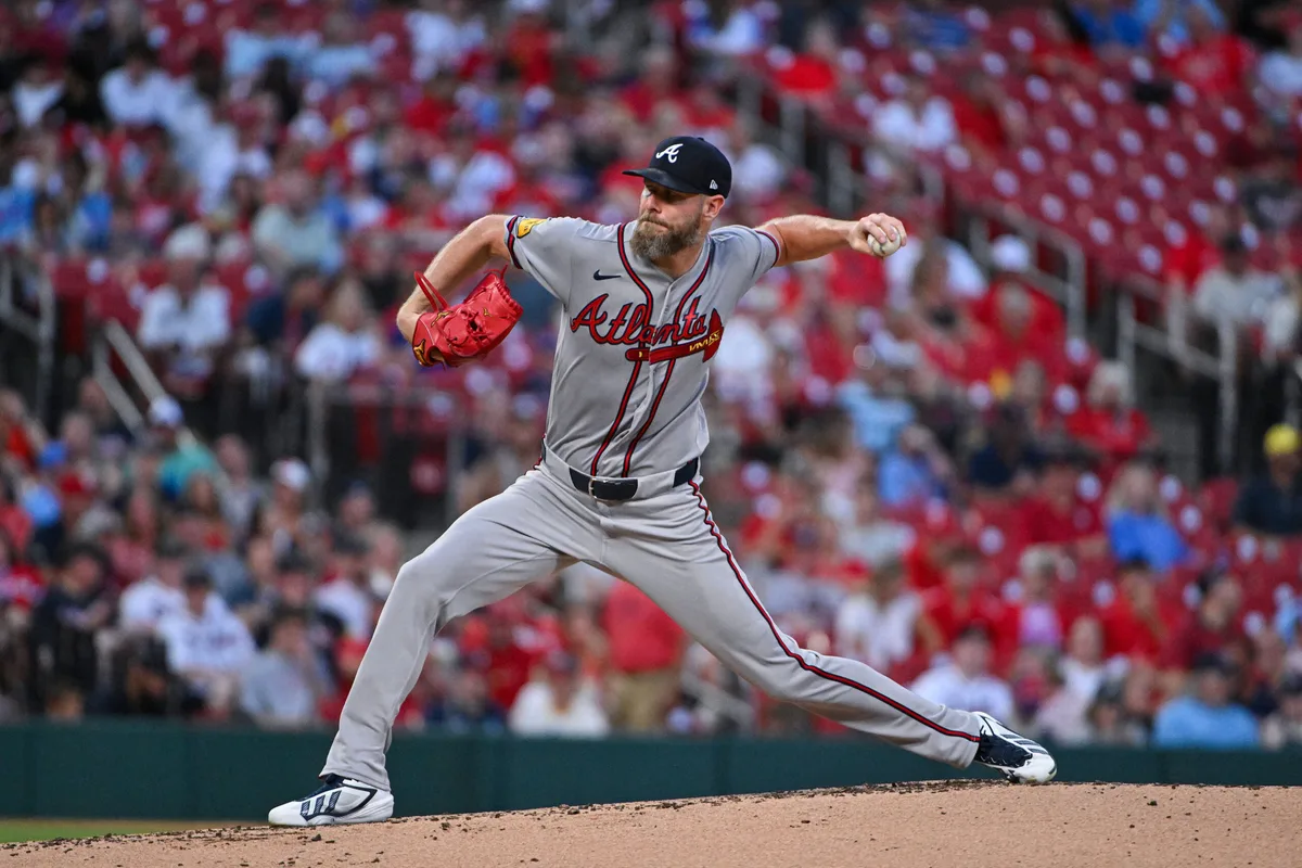 Jul 10, 2026; St. Louis, Missouri, USA; Atlanta Braves starting pitcher Chris Sale (51) throws against the St. Louis Cardinals during the second inning at Busch Stadium. Mandatory Credit: Jeff Curry-Imagn Images