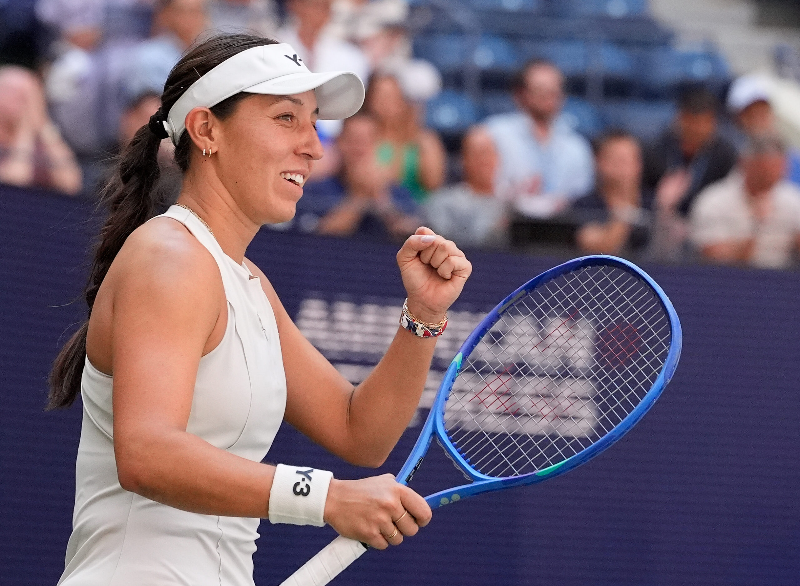 Sep 2, 2025; Flushing, NY, USA;  
Jessica Pegula (USA) celebrates after beating Barbora Krejcikova (CZE) (not pictured) on day ten of the 2025 U.S. Open tennis tournament at the USTA Billie Jean King National Tennis Center. Mandatory Credit: Robert Deutsch-Imagn Images