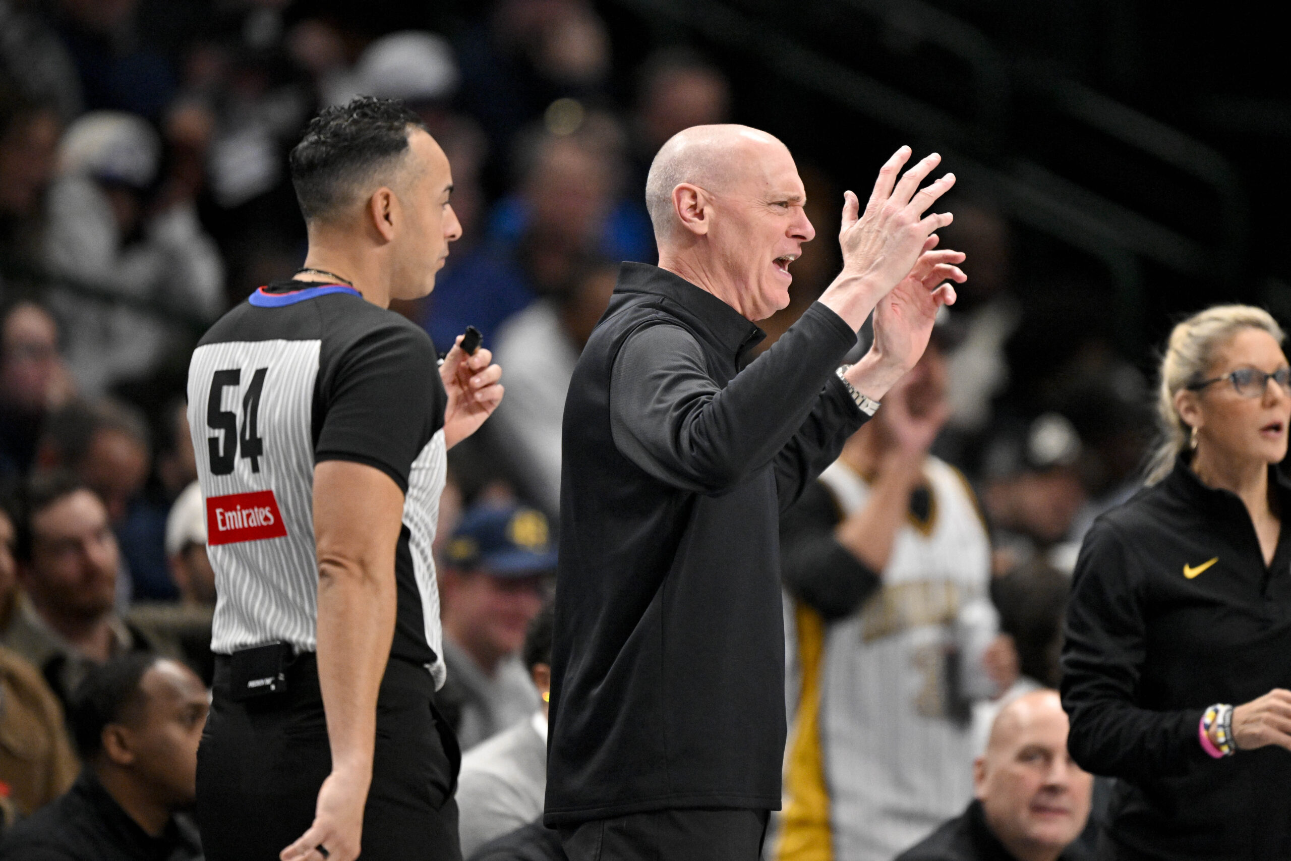 Oct 29, 2025; Dallas, Texas, USA; Indiana Pacers head coach Rick Carlisle argues a foul call during the second half against the Dallas Mavericks at the American Airlines Center. Mandatory Credit: Jerome Miron-Imagn Images