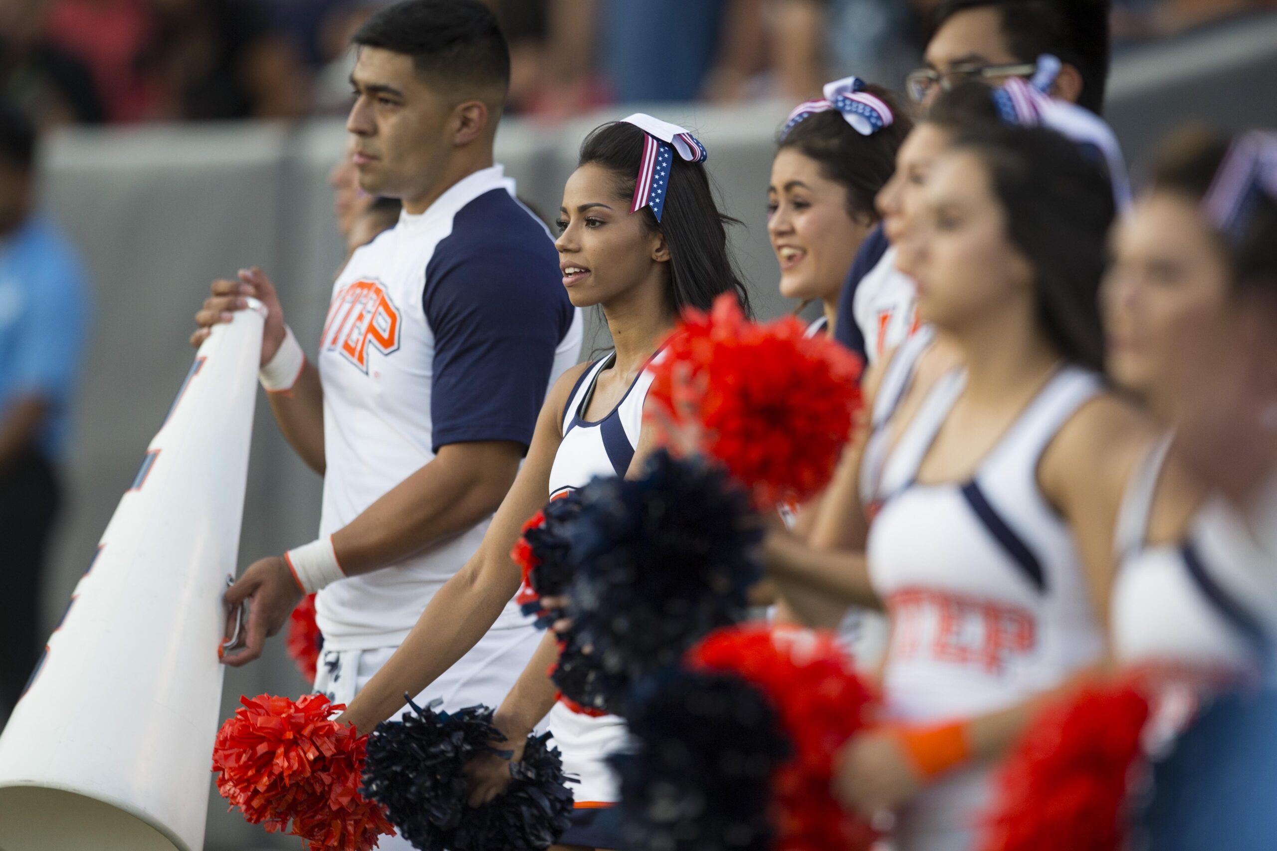 Sep 9, 2017; El Paso, TX, USA; UTEP cheerleaders look on as the Miners face the Rice Owls at Sun Bowl. Mandatory Credit: Ivan Pierre Aguirre-Imagn Images
