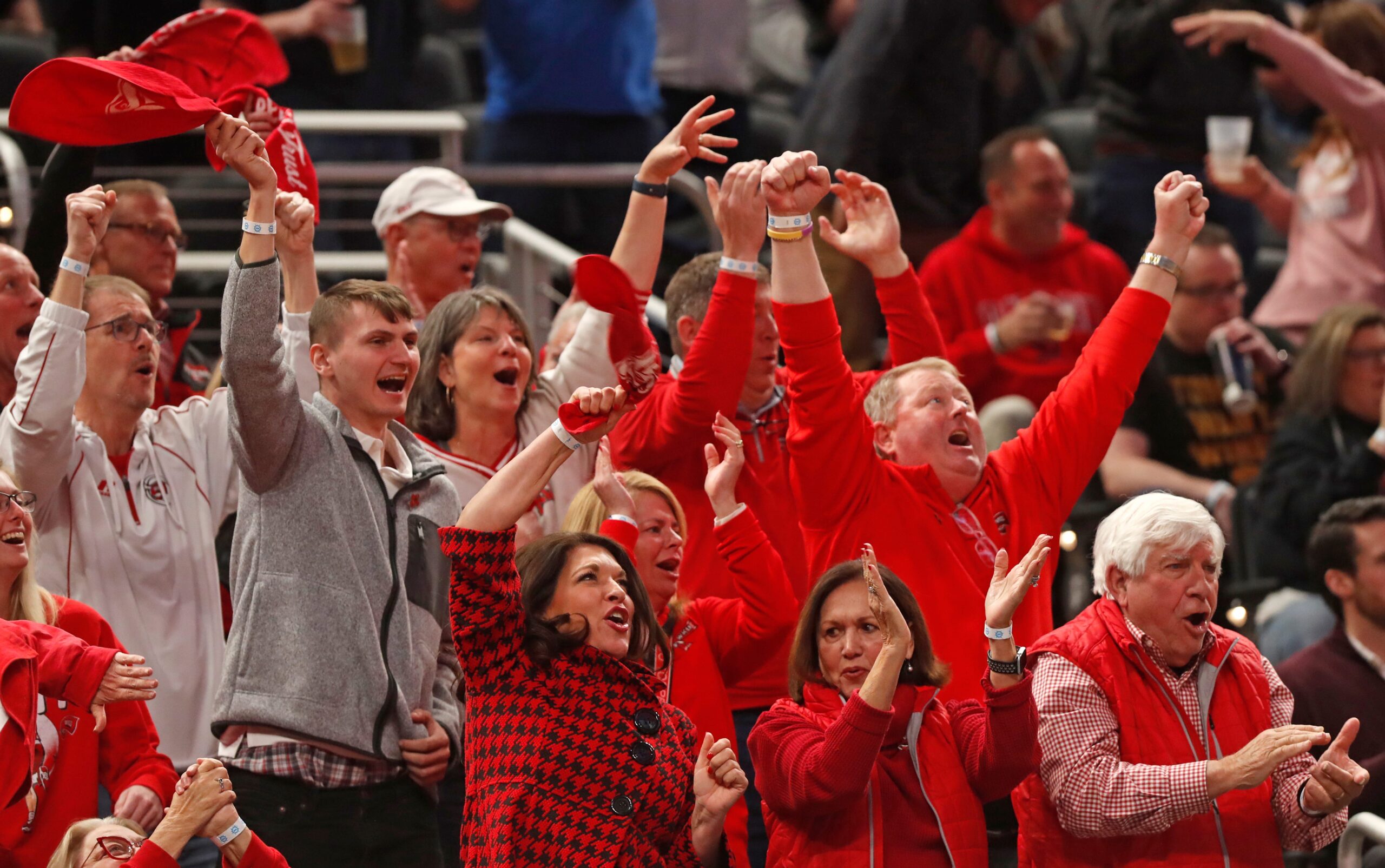 Fans cheer during NCAA Men’s Basketball Tournament game between the Marquette Golden Eagles and the Western Kentucky Hilltoppers, Friday, March 22, 2024, at Gainbridge Fieldhouse in Indianapolis. Marquette Golden Eagles 87-69.