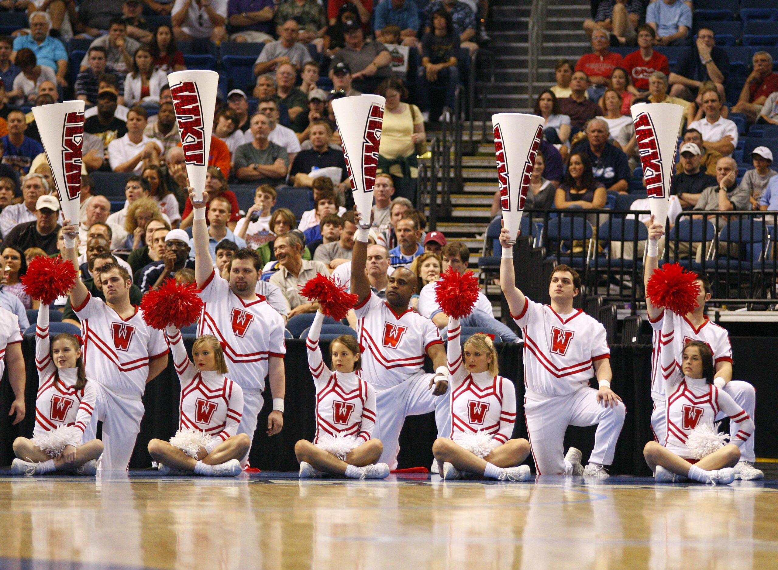 Mar 23, 2008; Tampa, FL, USA; Cheerleaders for the Western Kentucky Hilltoppers perform against the San Diego Toreros in the second half during the second round of the 2008 NCAA Division I Mens Basketball Championship at the St. Pete Times Forum. Western Kentucky beat San Diego 72 - 63. Mandatory Credit: Kim Klement-Imagn Images