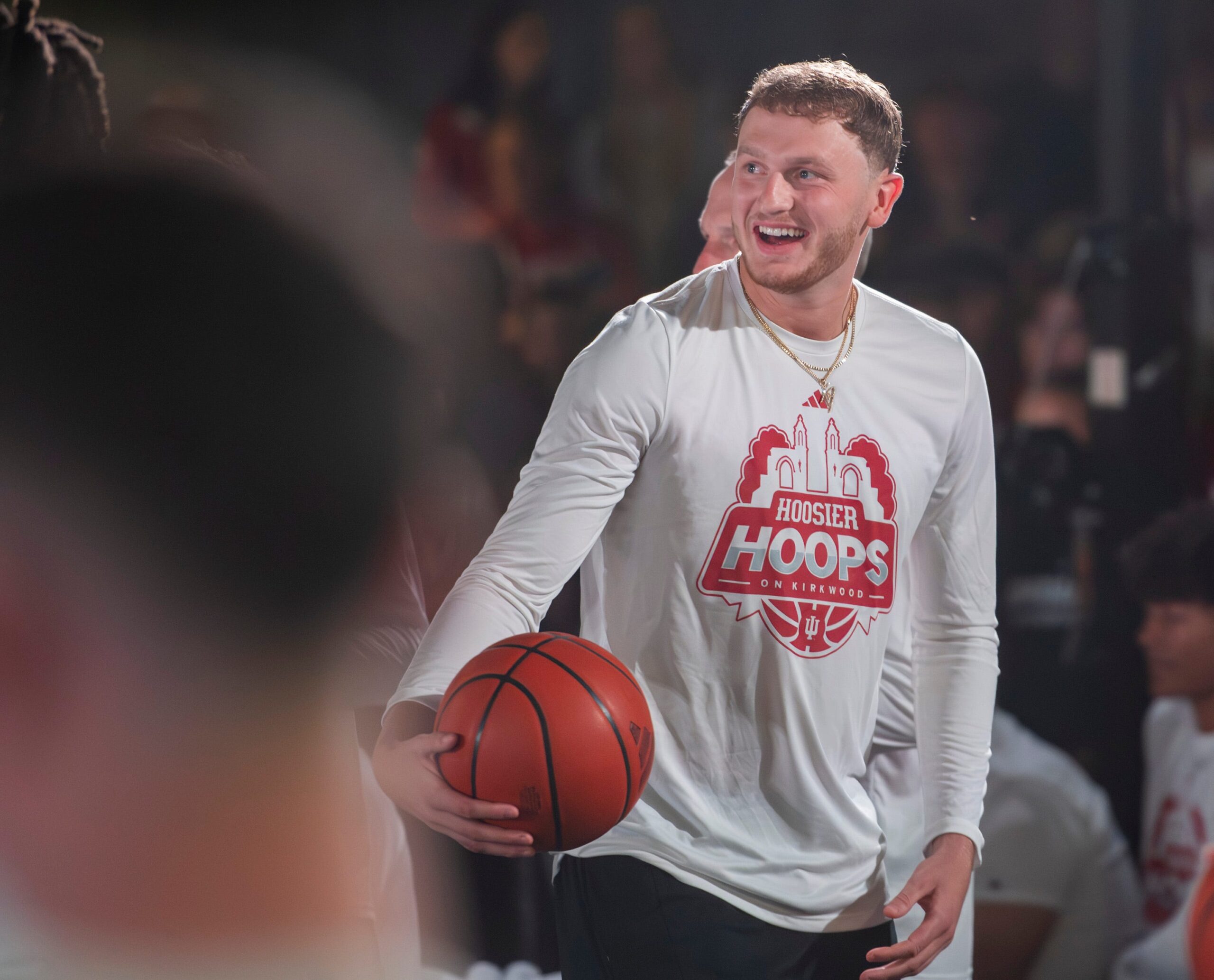 Indiana's Tucker DeVries during the Hoosier Hoops on Kirkwood event on Kirkwood Avenue just outside the Sample Gates on Thursday, Oct. 2, 2025.