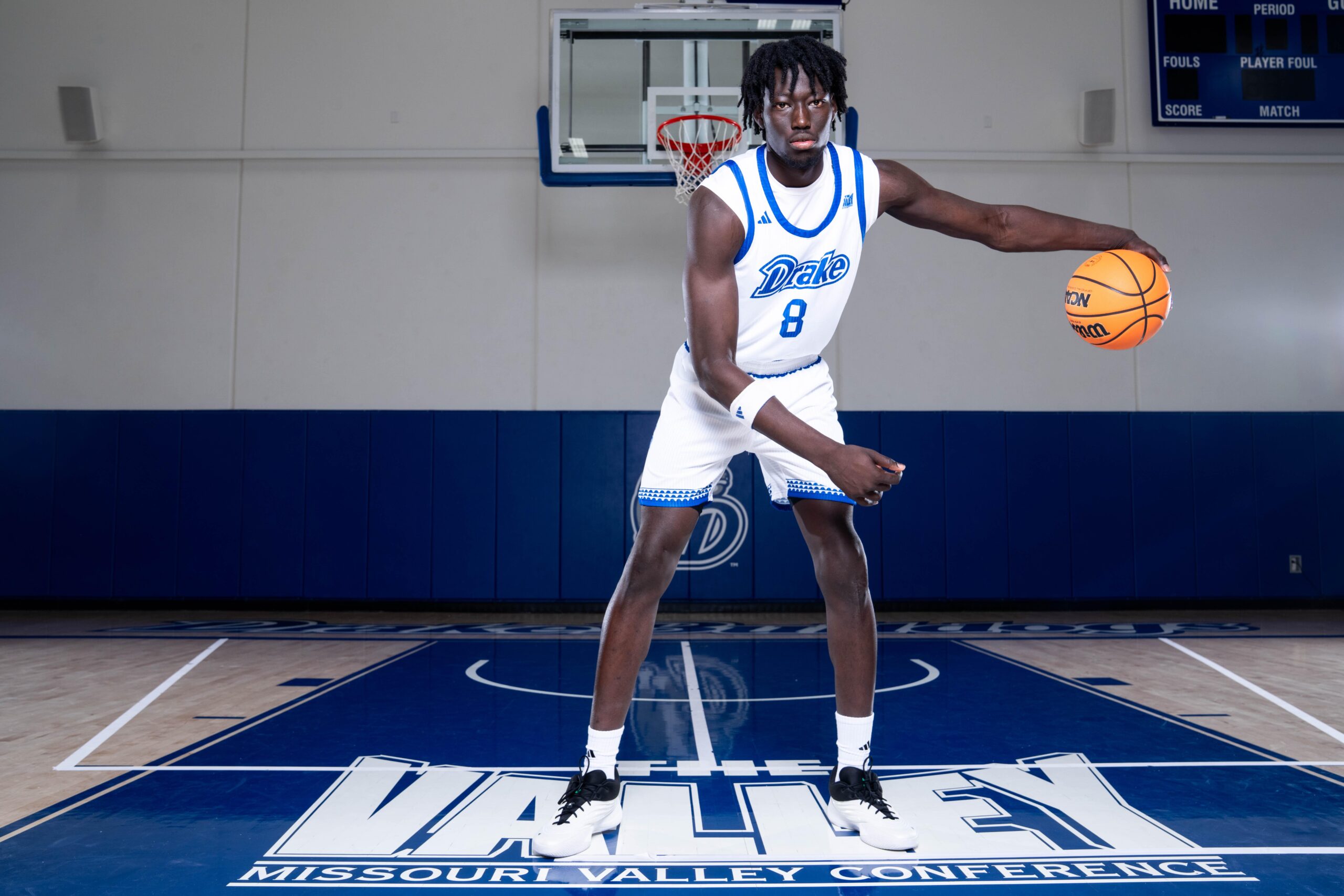 Drake sophomore forward Okku Federiko poses for a portrait during media day on Oct. 13, 2025, at the Knapp Center in Des Moines.