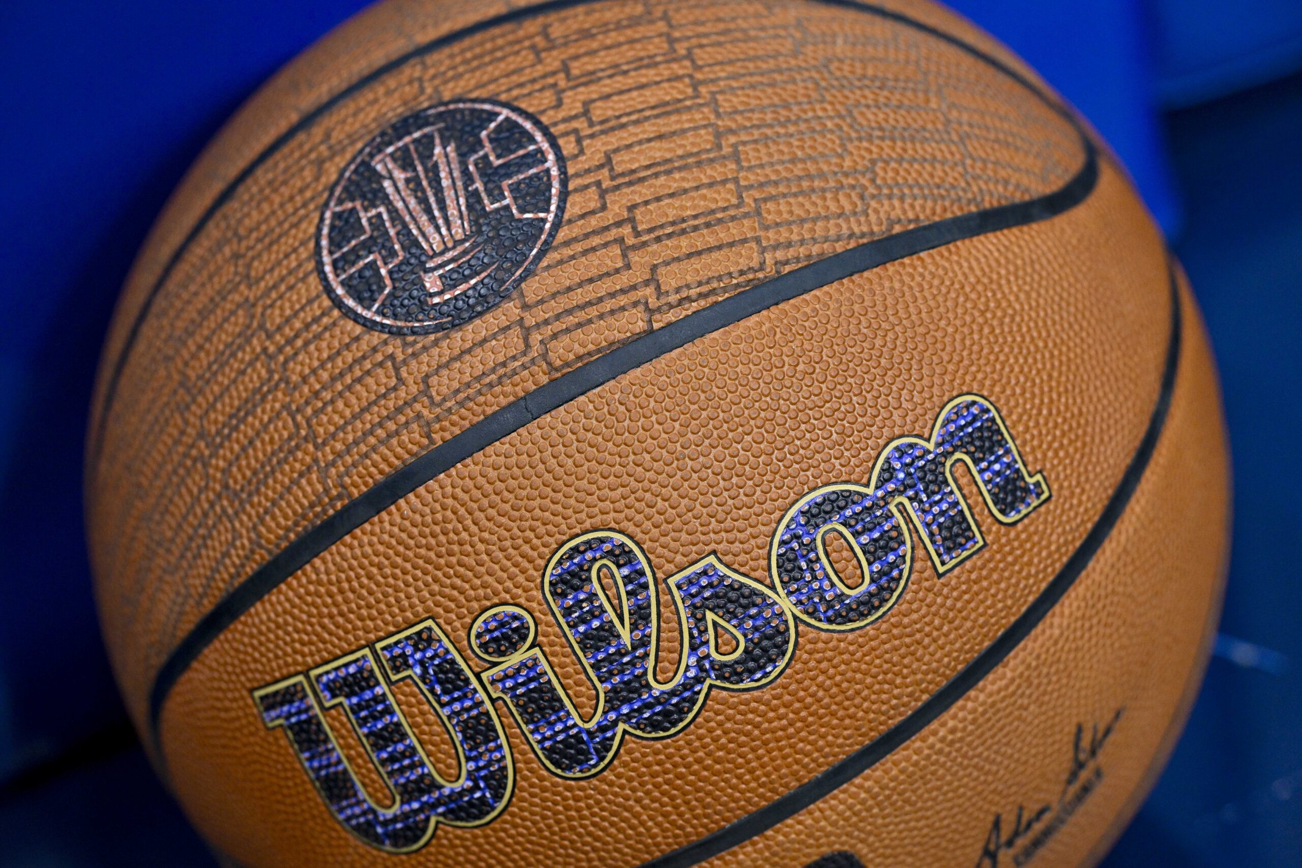 Nov 14, 2025; Dallas, Texas, USA; A detailed view of a Wilson basketball before the game between the Dallas Mavericks and the LA Clippers in an NBA Cup game at the American Airlines Center. Mandatory Credit: Jerome Miron-Imagn Images