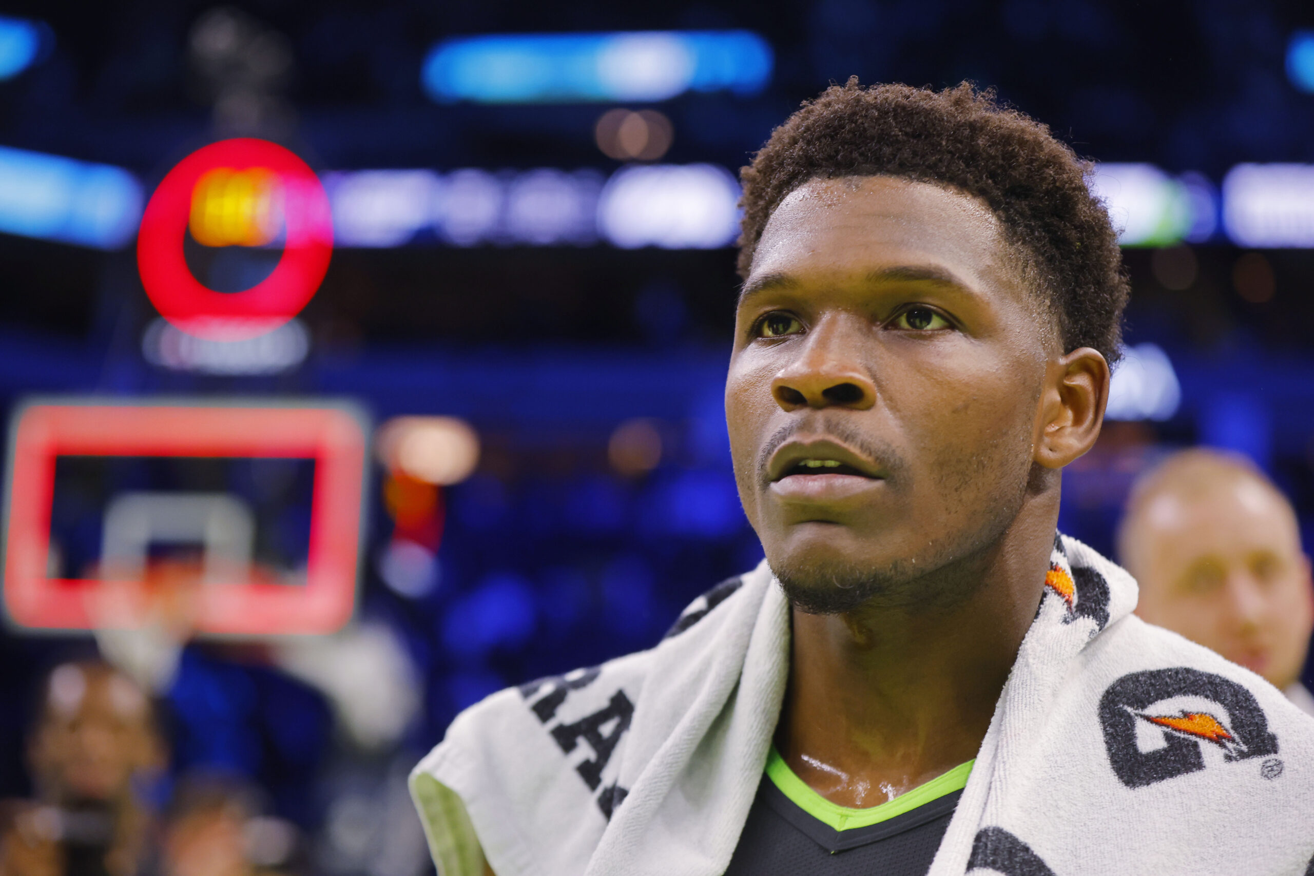 Nov 14, 2025; Minneapolis, Minnesota, USA; Minnesota Timberwolves guard Anthony Edwards (5) walks off the court after defeating the Sacramento Kings at Target Center. Mandatory Credit: Bruce Kluckhohn-Imagn Images