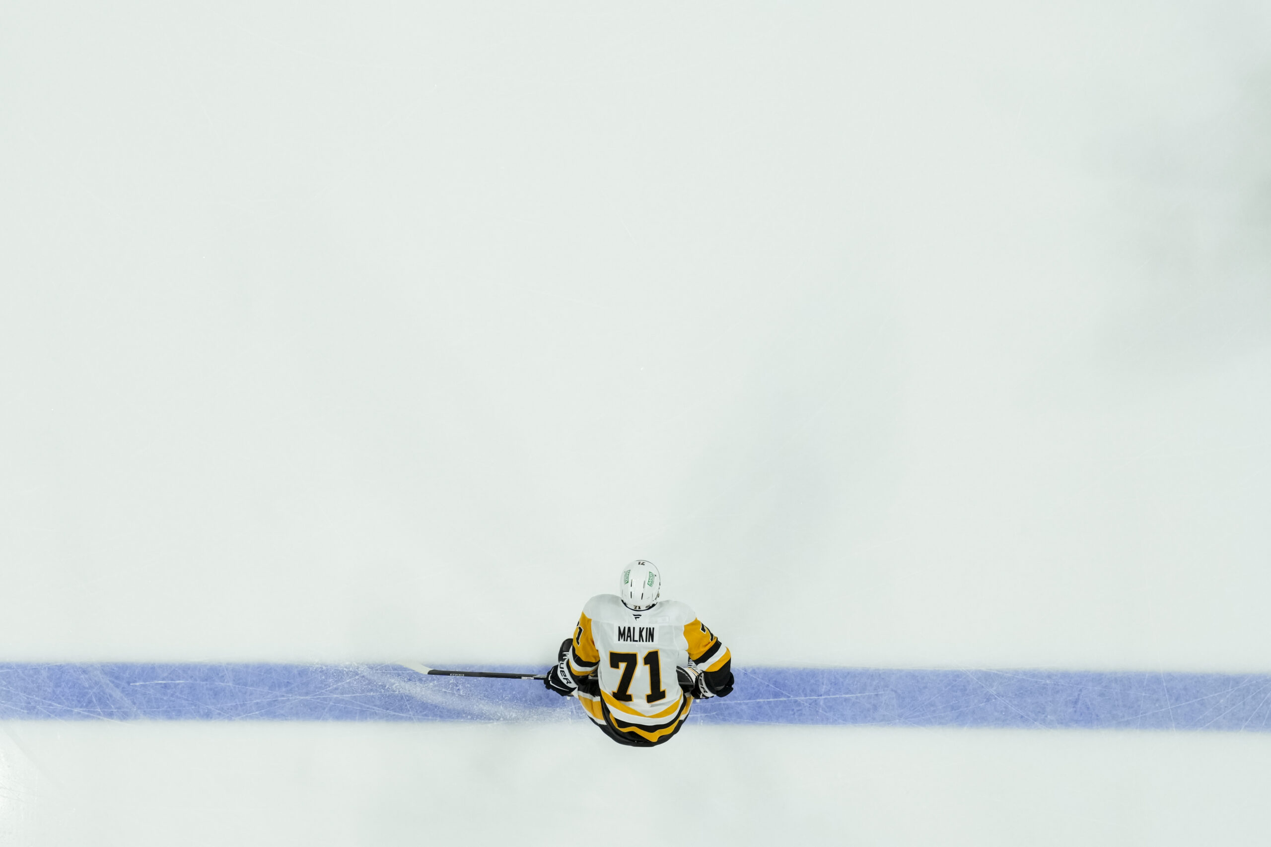 Nov 28, 2025; Columbus, Ohio, USA; Pittsburgh Penguins center Evgeni Malkin (71) stretches during warmups before the game against the Columbus Blue Jackets at Nationwide Arena. Mandatory Credit: Aaron Doster-Imagn Images