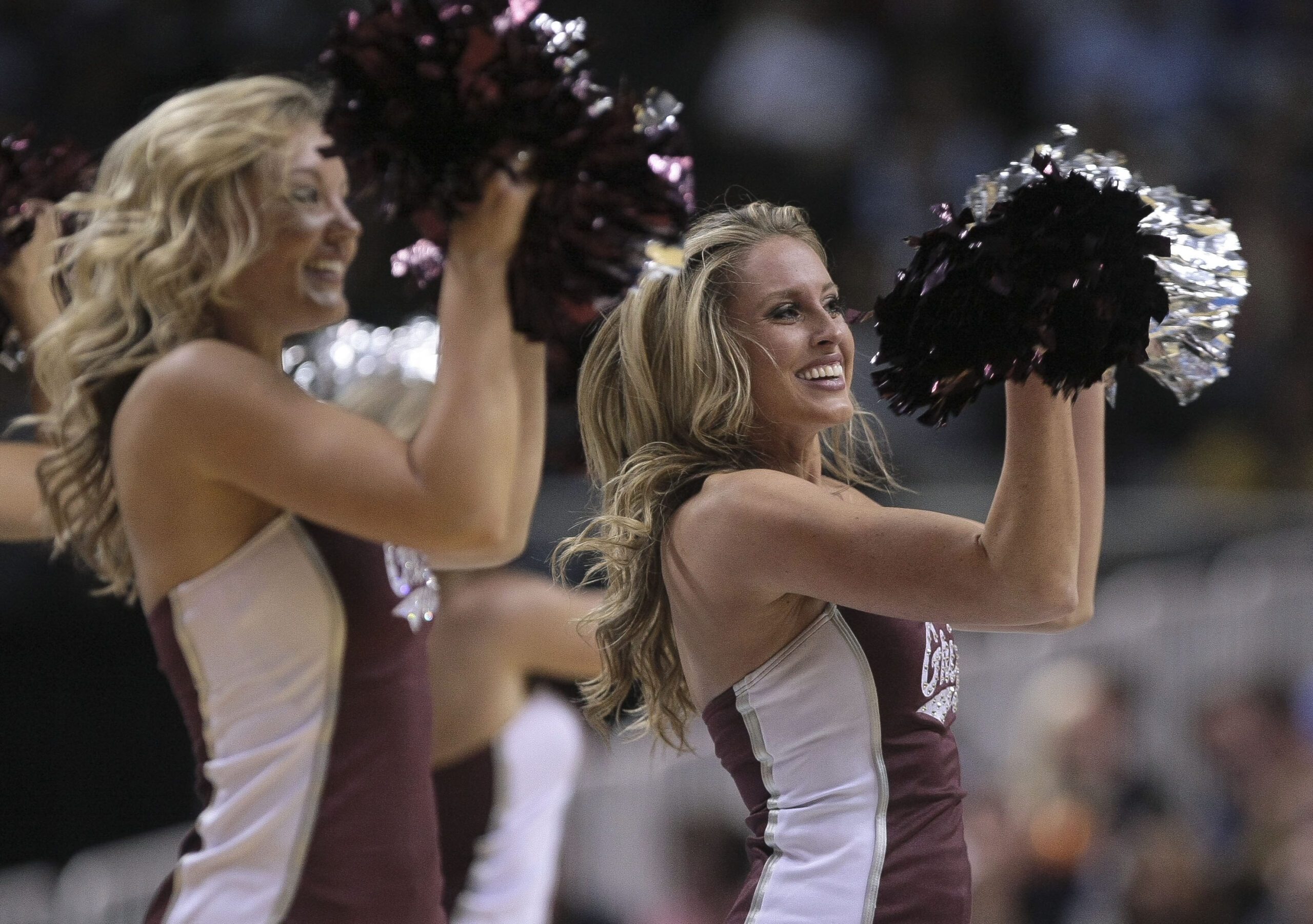 Mar 21, 2013; San Jose, CA, USA; Montana Grizzlies cheerleaders performs during a timeout against the Syracuse Orange during the first half of the second round of the 2013 NCAA tournament at HP Pavilion. Mandatory Credit: Kelley L Cox-Imagn Images