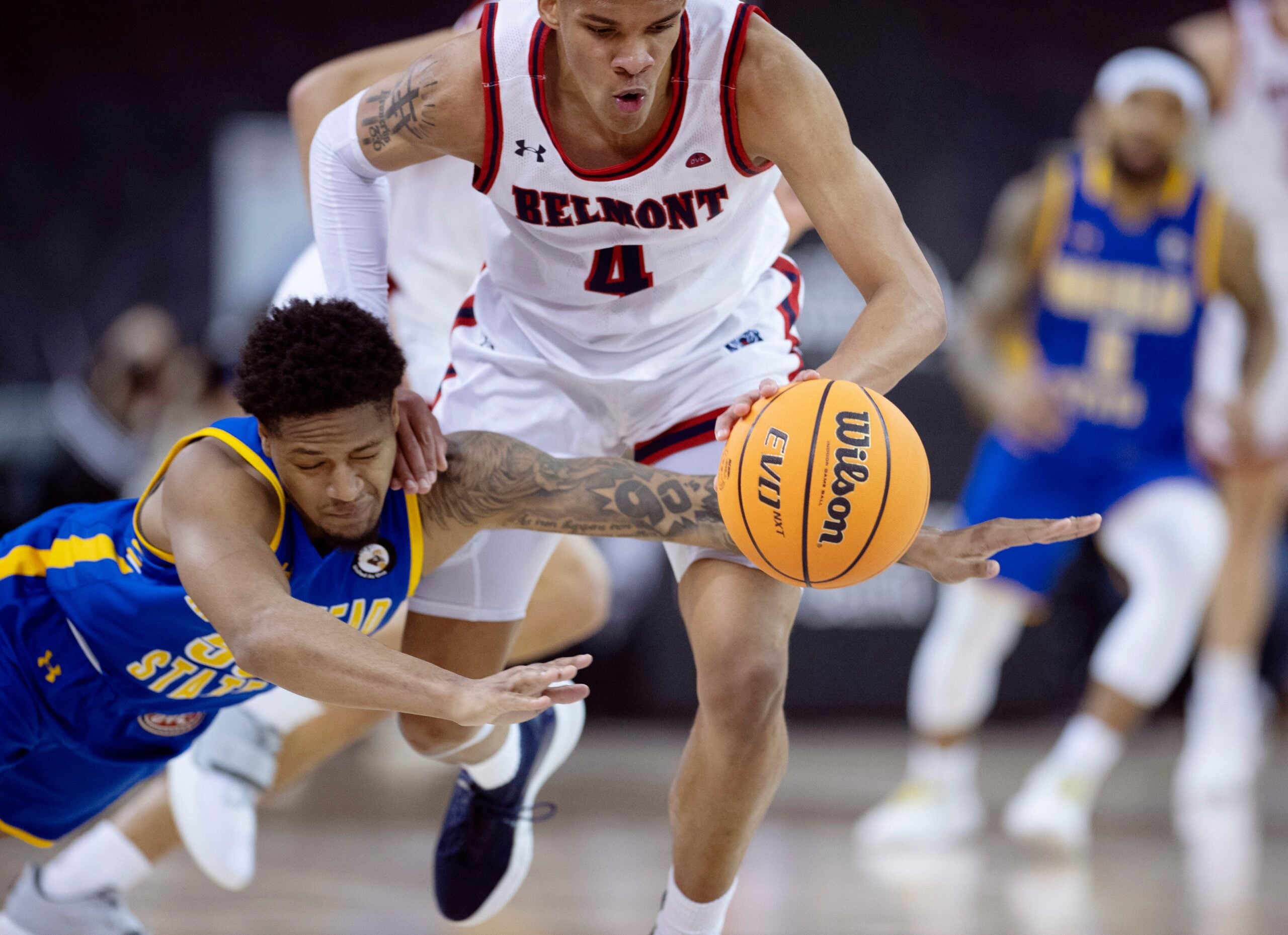during their semifinal game of the 2022 Ohio Valley Conference Men's Basketball Championship at Ford Center in Evansville, Ind., March 4, 2022. Morehead State beat Belmont 53-51 to advance to Saturday night's championship matchup with Murray State.

March 007