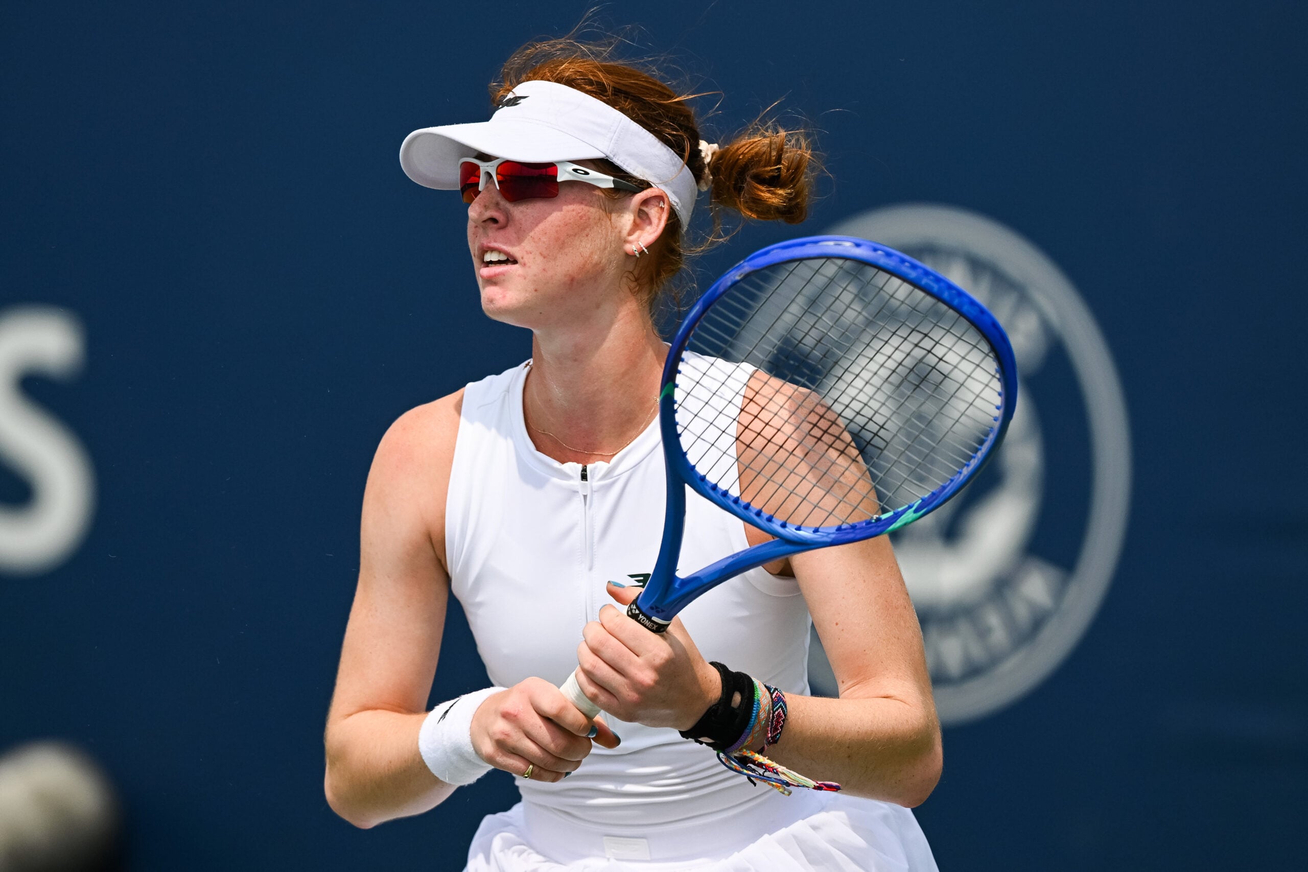 Jul 30, 2025; Montreal, QC, Canada; Maya Joint (AUS) tracks her return to Mccartney Kessler (USA) in second round play at IGA Stadium. Mandatory Credit: David Kirouac-Imagn Images