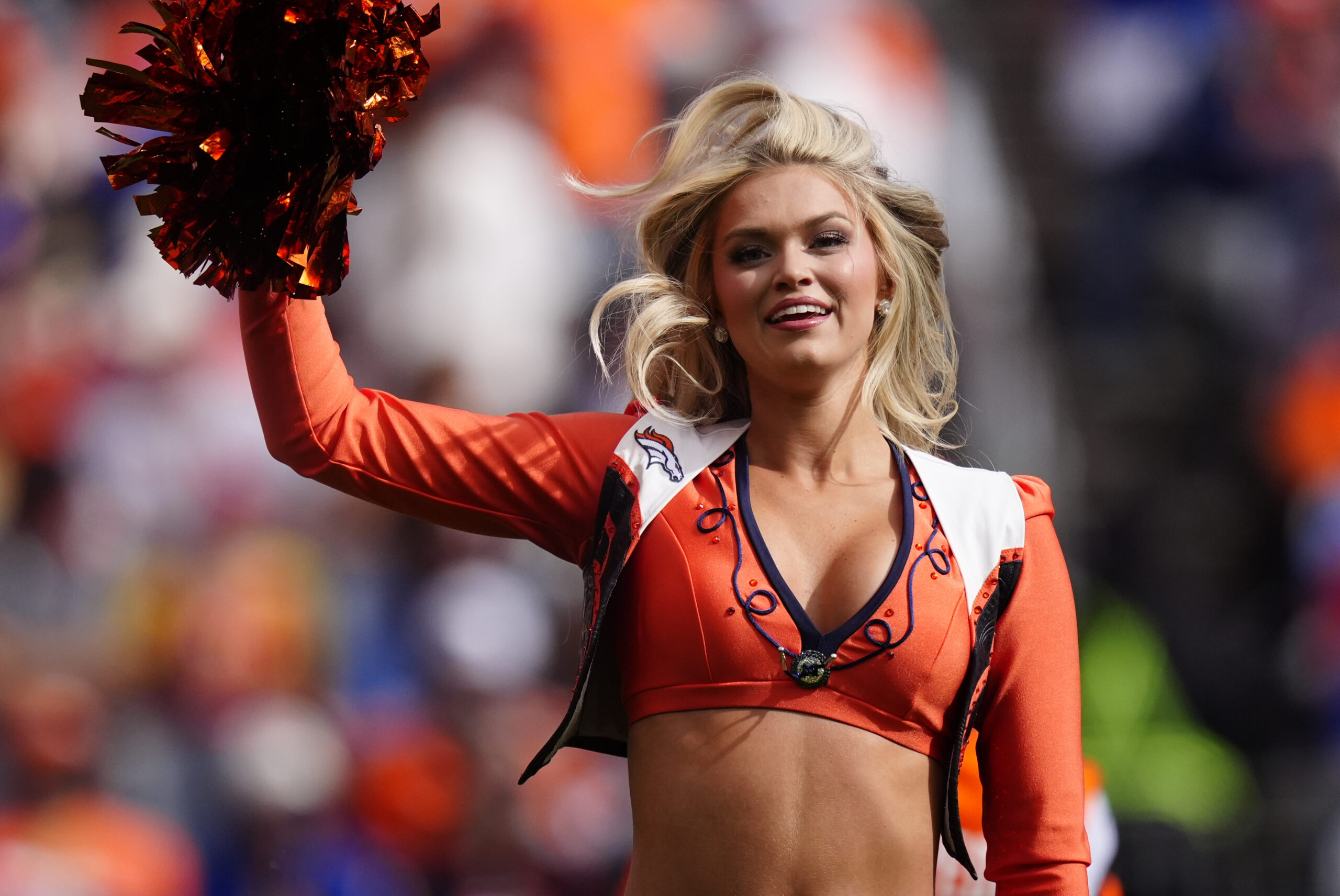 Oct 19, 2025; Denver, Colorado, USA; The Denver Broncos cheerleaders perform before the game against the New York Giants at Empower Field at Mile High. Mandatory Credit: Ron Chenoy-Imagn Images