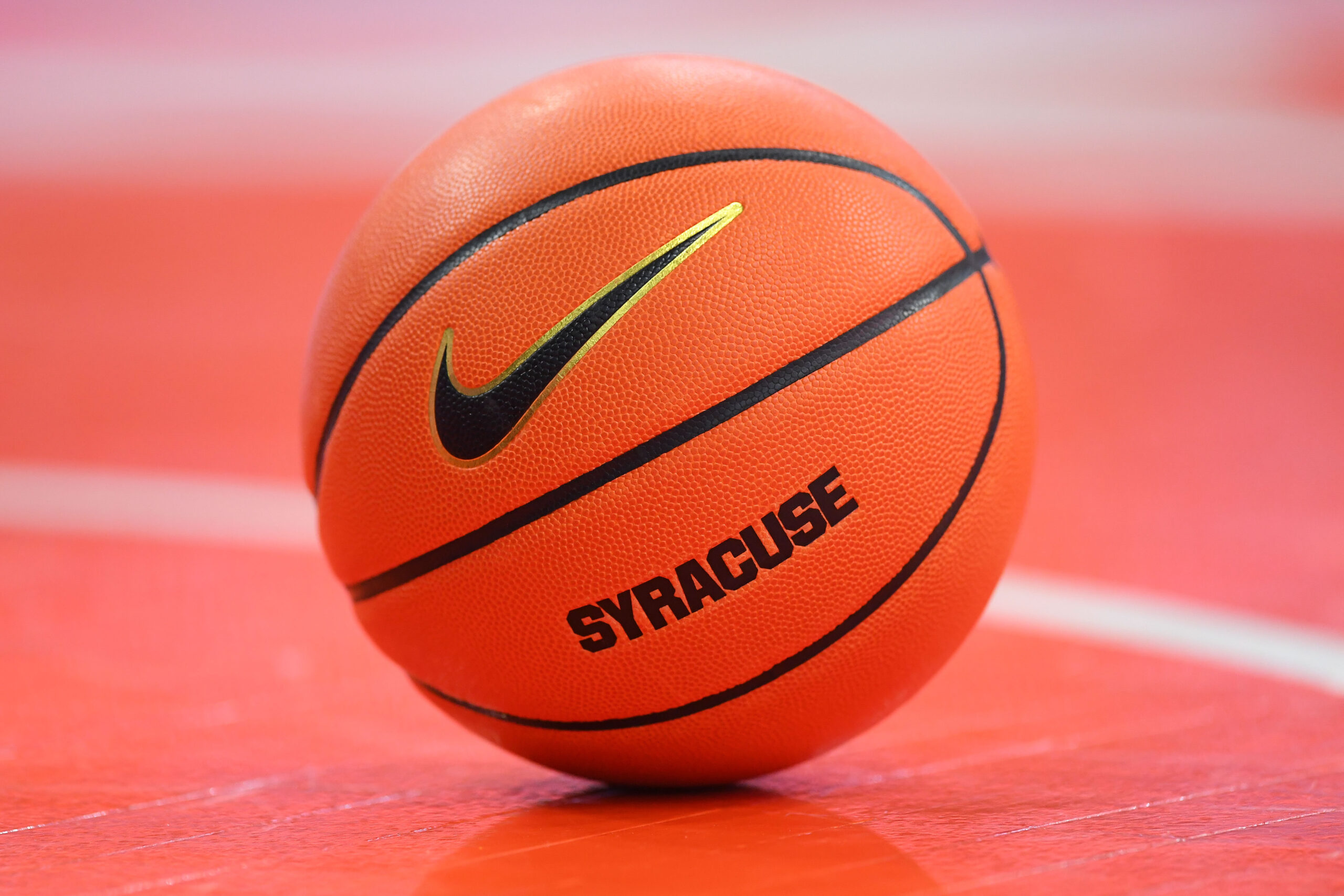 Dec 2, 2025; Syracuse, New York, USA; General view of a Nike Syracuse Orange basketball during the second half against the Tennessee Volunteers at the JMA Wireless Dome. Mandatory Credit: Rich Barnes-Imagn Images