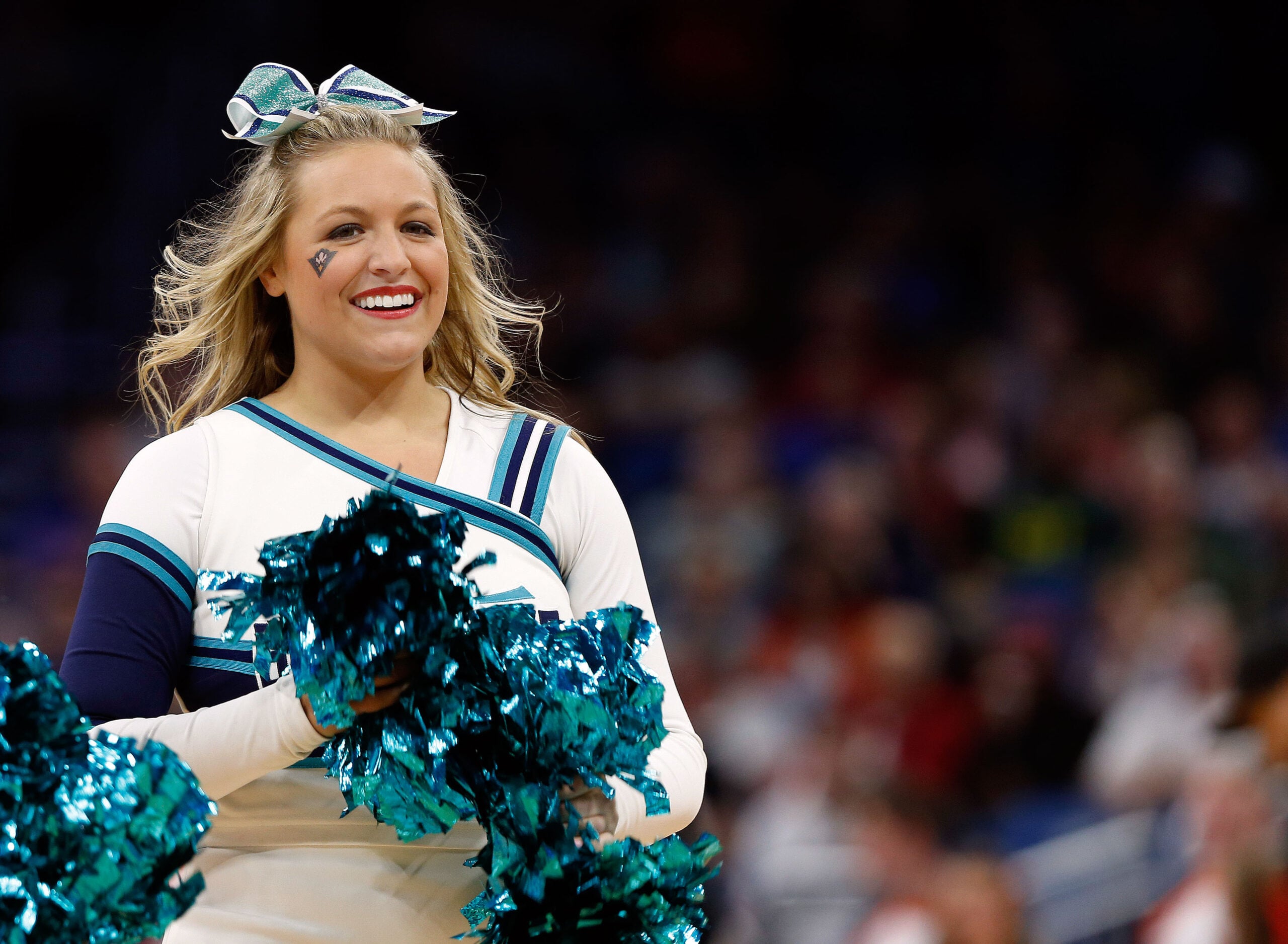 Mar 16, 2017; Orlando, FL, USA; The North Carolina-Wilmington Seahawks cheerleader perform during the second half against the Virginia Cavaliers in the first round of the NCAA Tournament at Amway Center. Mandatory Credit: Kim Klement-Imagn Images
