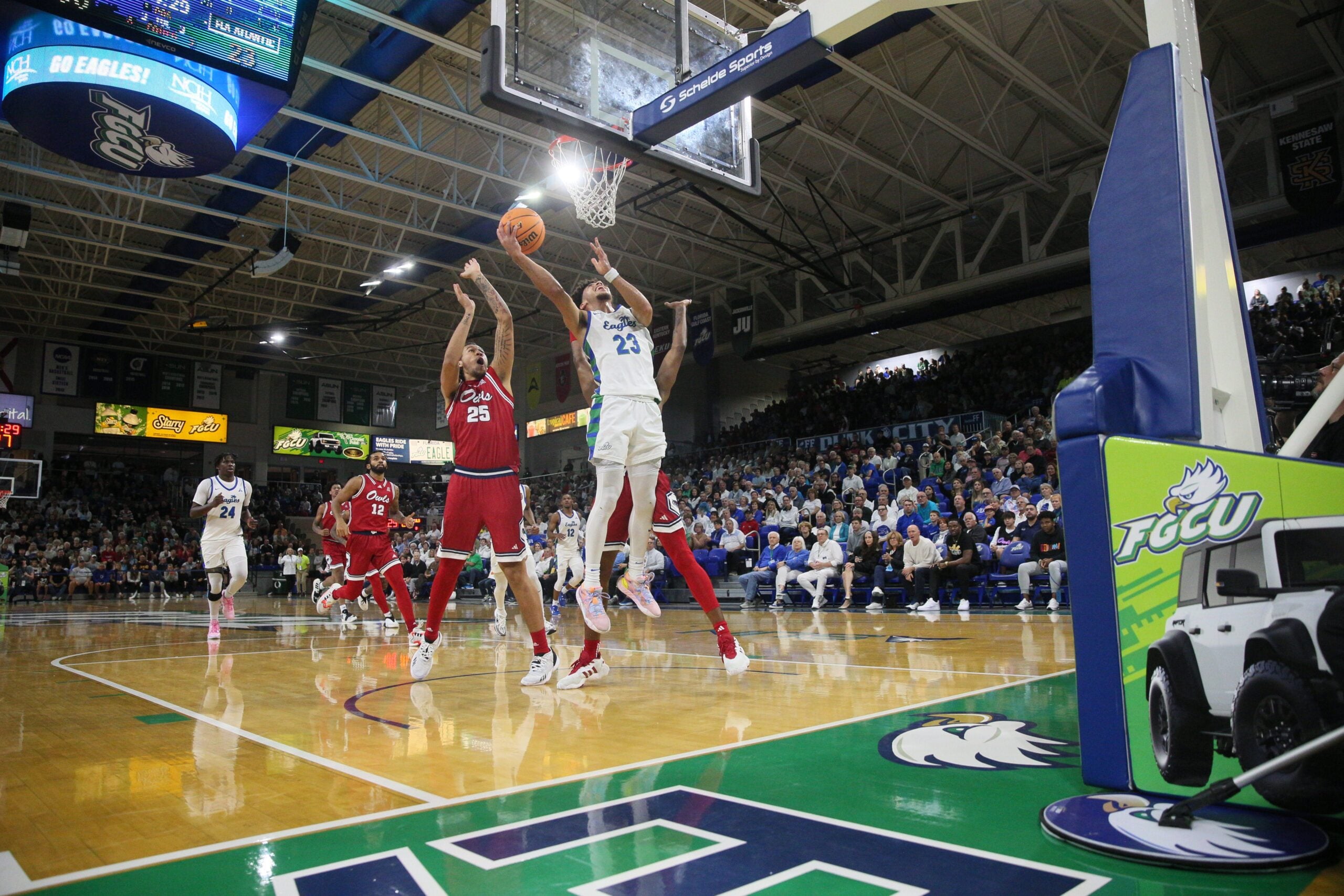 Action from a regular season game between the FGCU men s basketball team and the #7 ranked FAU Owls at Alico Arena on Saturday, Dec. 30, 2023. FGCU stunned FAU 72-68.