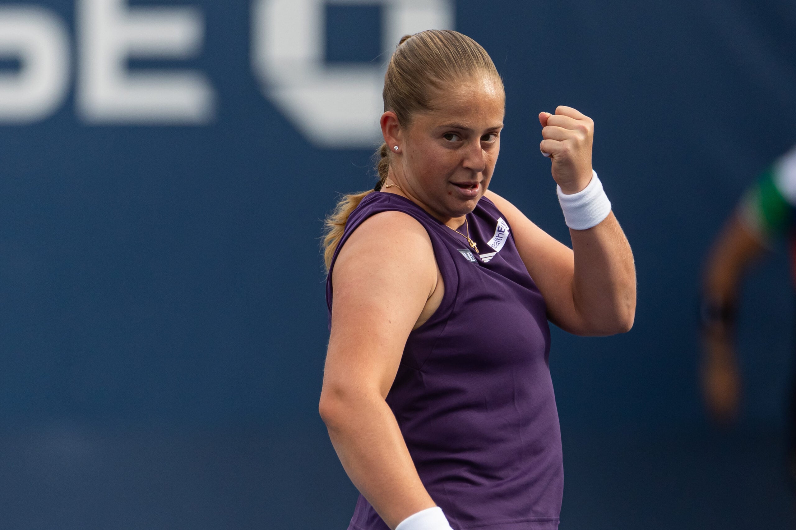 Aug 27, 2025; Flushing, NY, USA; Jelena Ostapenko of Latvia in action against Taylor Townsend of the United States in the second round of the women’s singles at the US Open at Billie Jean King National Tennis Center. Mandatory Credit: Mike Frey-Imagn Images