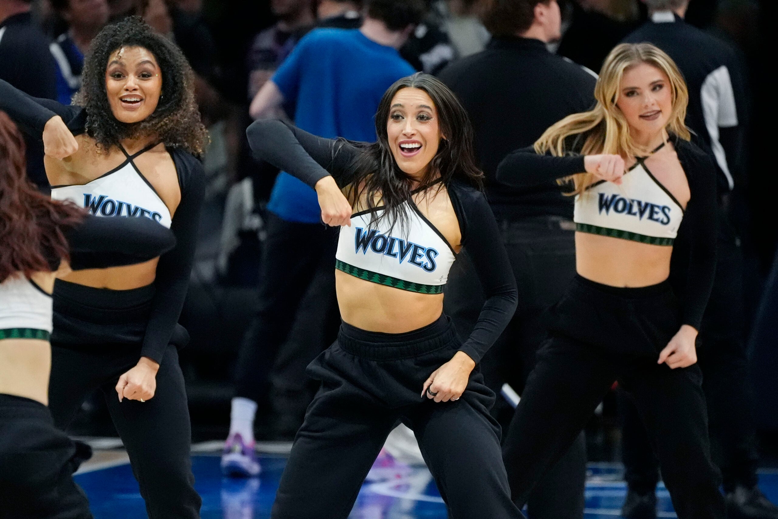 Jan 6, 2026; Minneapolis, Minnesota, USA; Minnesota Timberwolves dancers perform during a timeout with the Miami Heat in the fourth quarter at Target Center. Mandatory Credit: Bruce Kluckhohn-Imagn Images