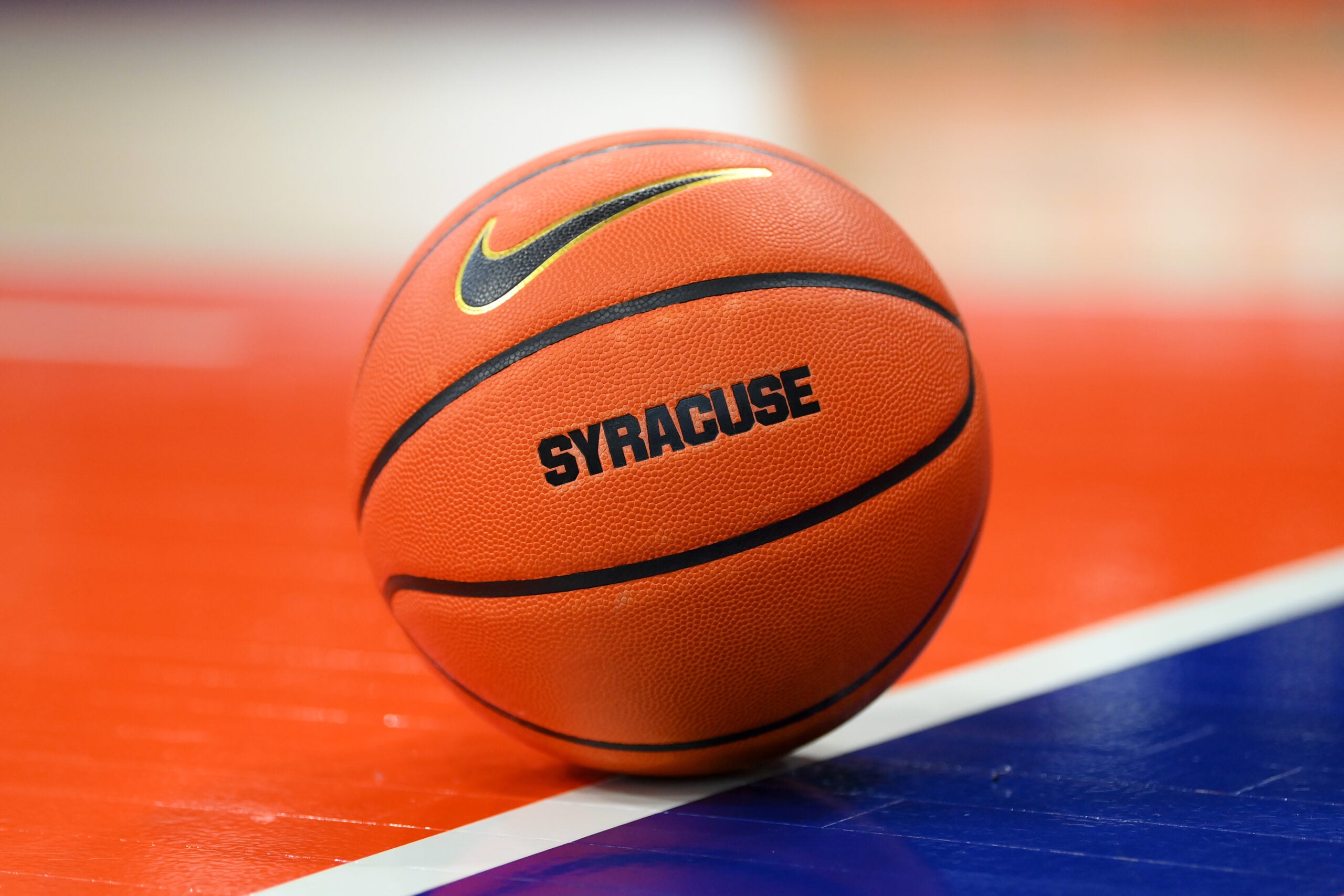 Jan 13, 2026; Syracuse, New York, USA; General view of a Nike Syracuse Orange basketball prior to the game  between the Florida State Seminoles and the Syracuse Orange at the JMA Wireless Dome. Mandatory Credit: Rich Barnes-Imagn Images