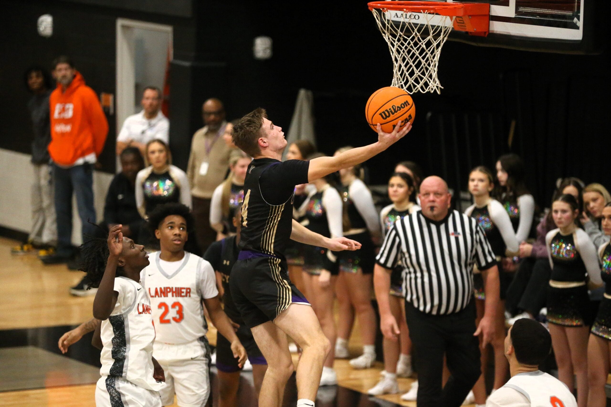 Sacred Heart-Griffin's Cam Brinkman goes up for a layup against Lanphier during the Central State Eight Conference boys basketball game at Lober-Nika Gymnasium on Tuesday, Jan. 13, 2026.