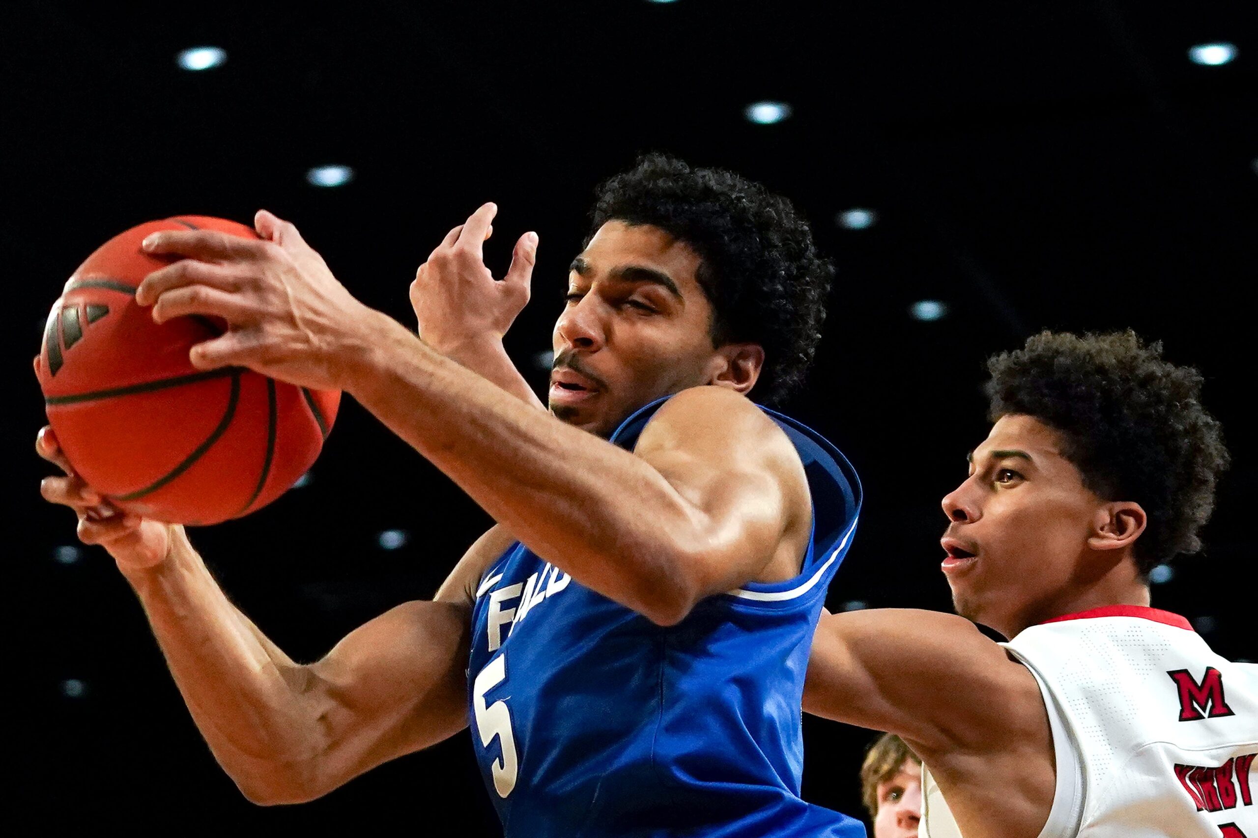 Buffalo Bulls guard Daniel Freitag (5) rebounds the ball in the first half of a NCAA men’s basketball game between the Miami RedHawks and Buffalo Bulls, Saturday, Jan. 17, 2026, at Millett Hall in Oxford, Oh.