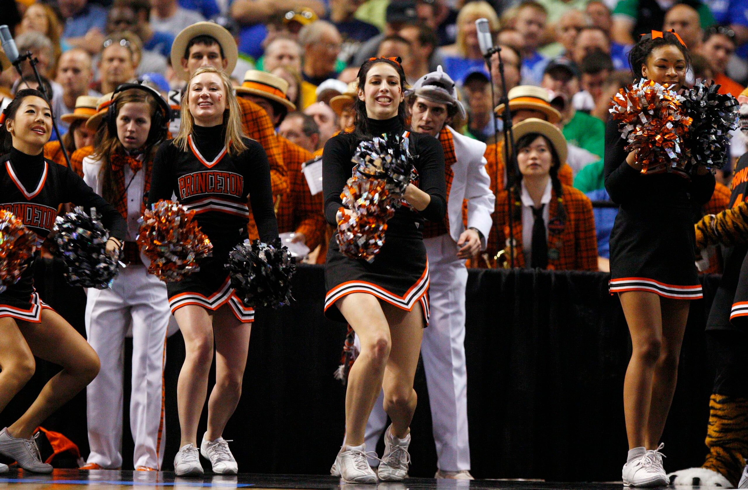 Mar 17, 2011; Tampa, FL, USA; Princeton Tigers cheerleaders in the second half against the Kentucky Wildcats during the second round of the 2011 NCAA men's basketball tournament at the St. Pete Times Forum. Kentucky won 59-57. Mandatory Credit: Kim Klement-Imagn Images