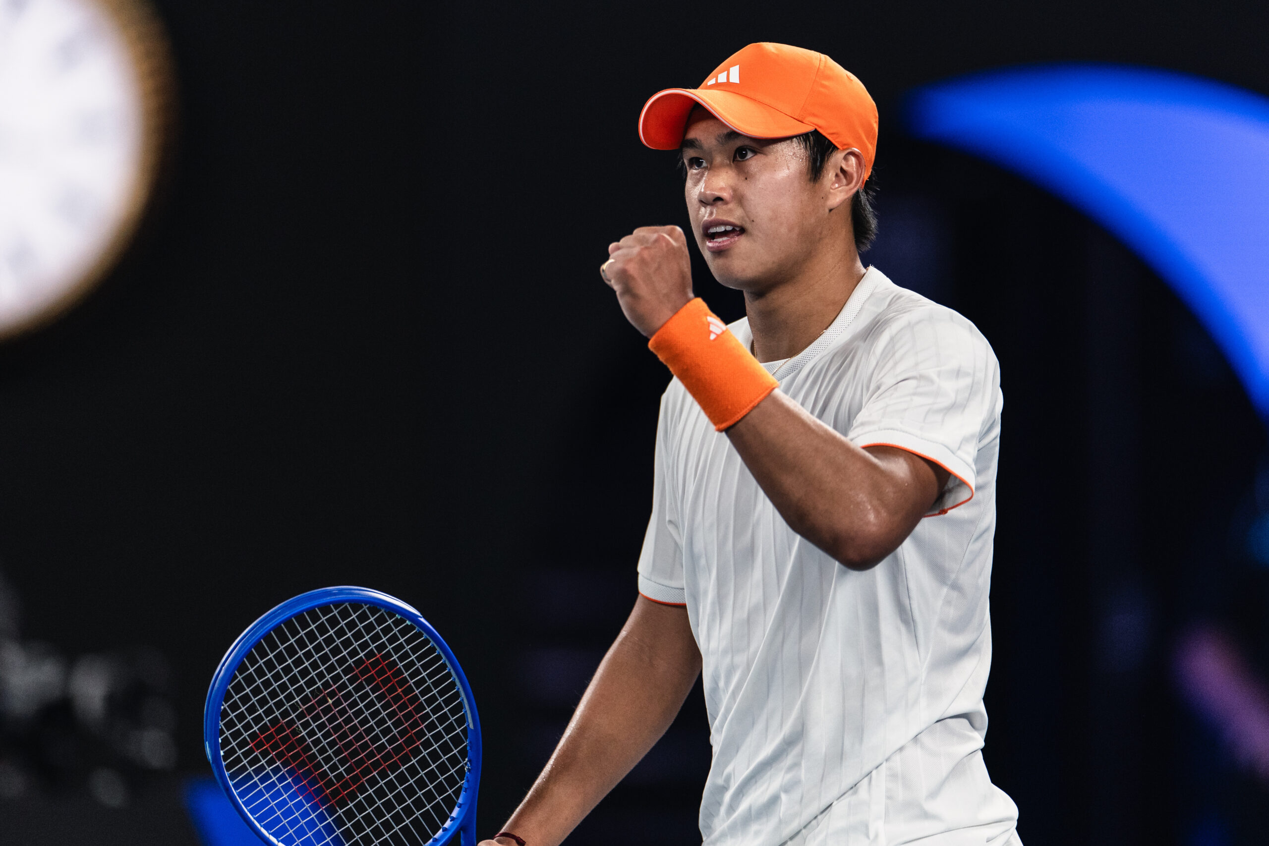 Jan 27, 2026; Melbourne, Victoria, Australia; Learner Tien of United States in action against Alexander Zverev of Germany in the quarterfinals of the menís singles at the Australian Open at Rod Laver Arena in Melbourne Park. Mandatory Credit: Mike Frey-Imagn Images