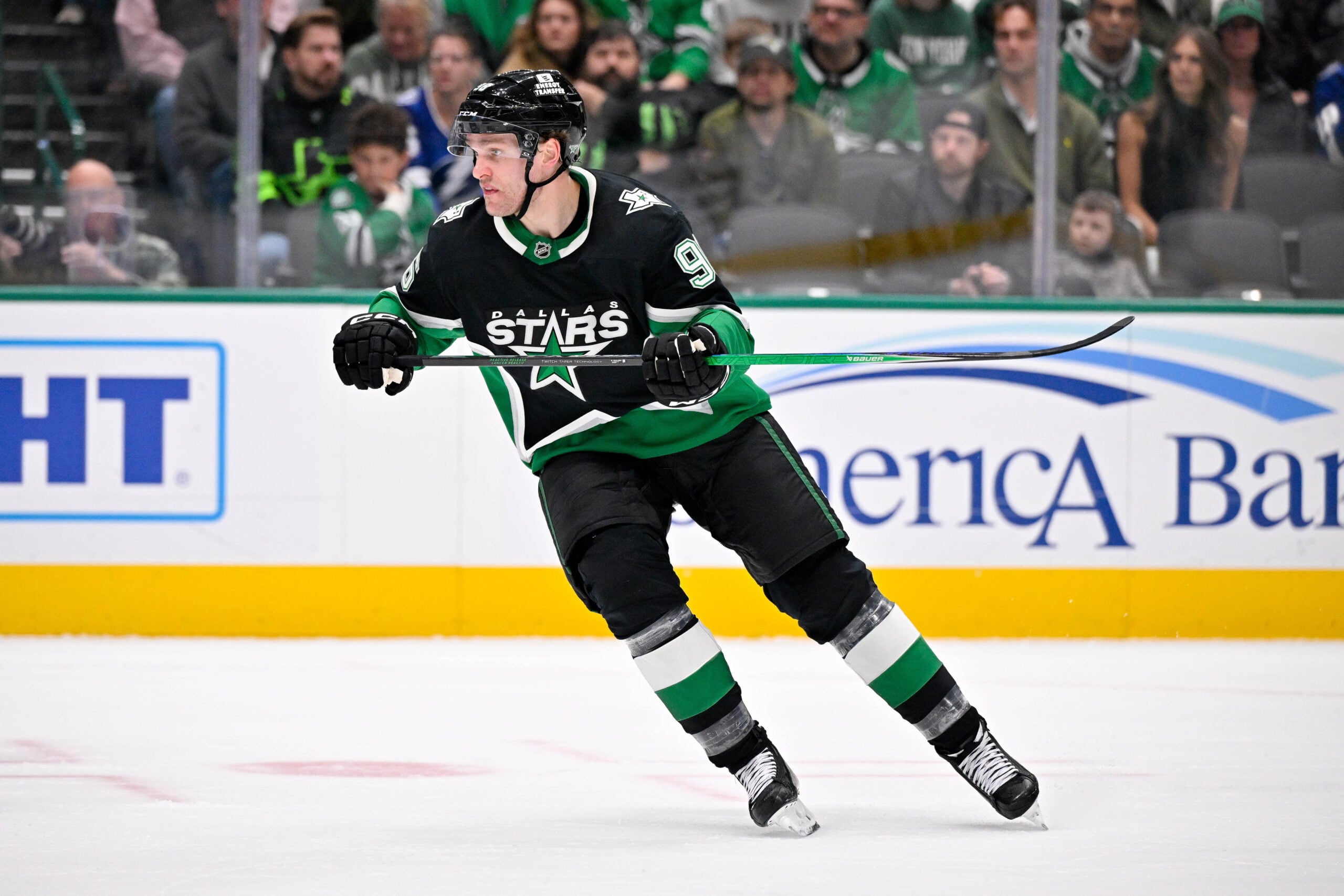Jan 18, 2026; Dallas, Texas, USA; Dallas Stars right wing Mikko Rantanen (96) skates against the Tampa Bay Lightning during the game at the American Airlines Center. Mandatory Credit: Jerome Miron-Imagn Images