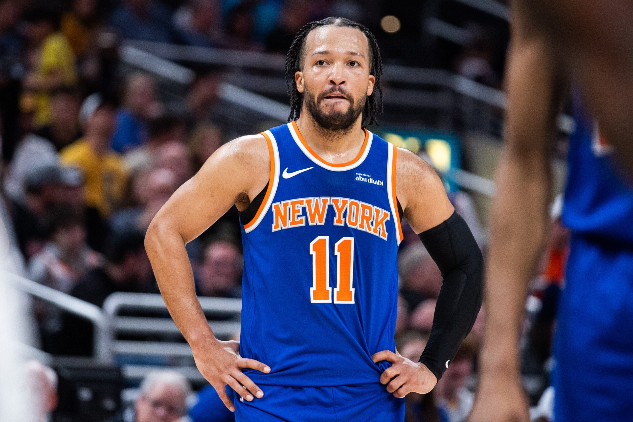 Mar 13, 2026; Indianapolis, Indiana, USA; New York Knicks guard Jalen Brunson (11) in the second half against the Indiana Pacers at Gainbridge Fieldhouse. Mandatory Credit: Trevor Ruszkowski-Imagn Images