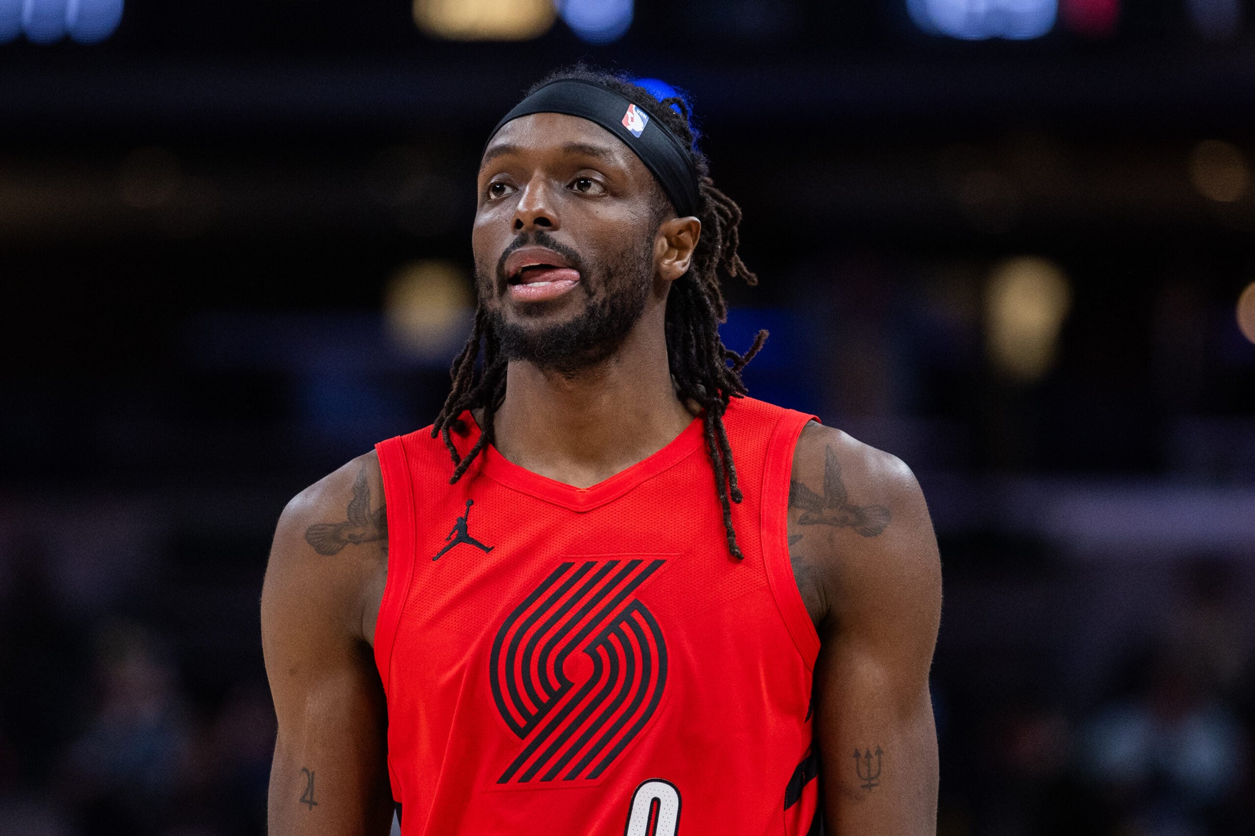 Mar 18, 2026; Indianapolis, Indiana, USA; Portland Trail Blazers forward Jerami Grant (9) in the second half against the Indiana Pacers at Gainbridge Fieldhouse. Mandatory Credit: Trevor Ruszkowski-Imagn Images