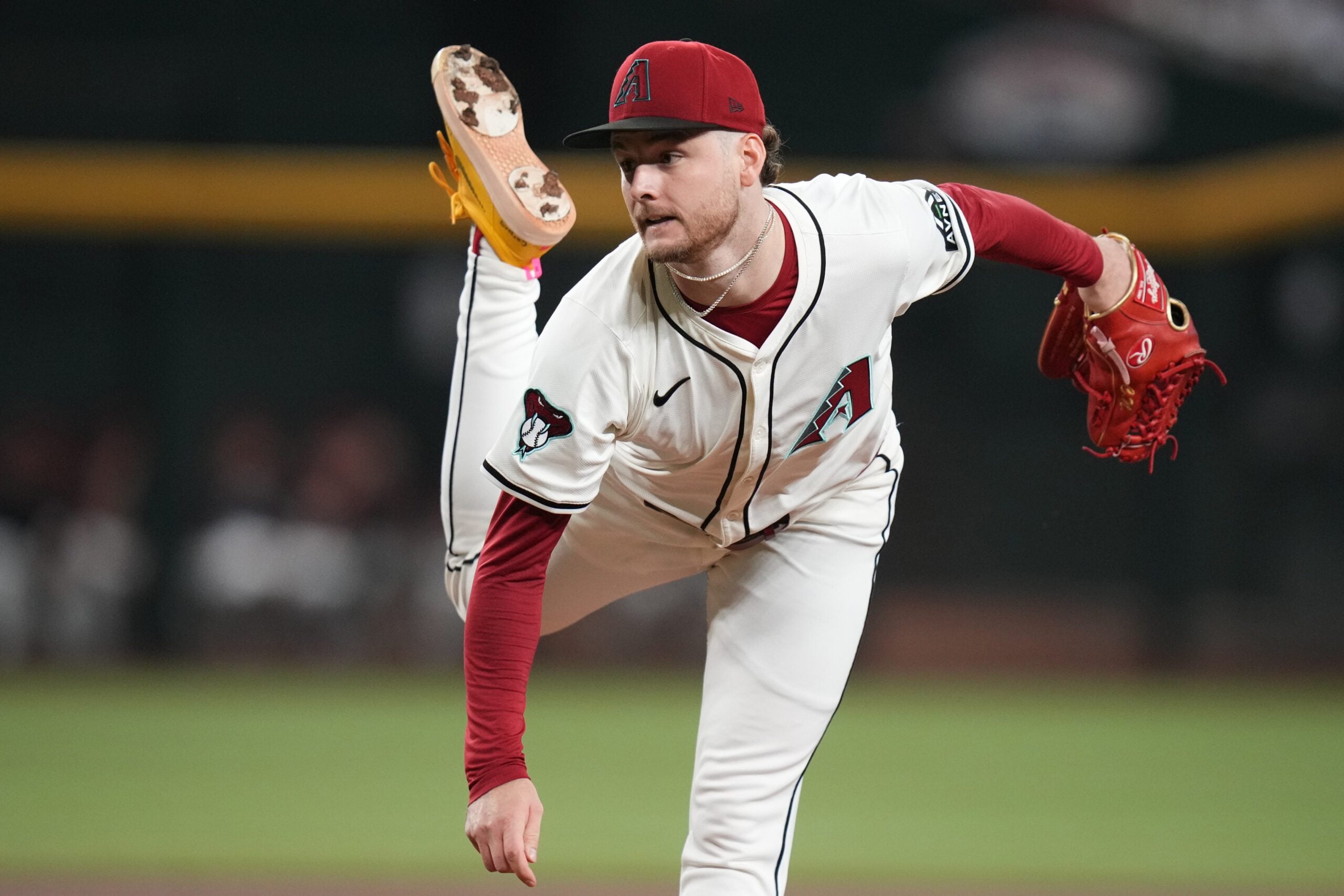 Arizona Diamondbacks right-hander Ryne Nelson (19) pitches against the Los Angeles Dodgers at Chase Field in Phoenix, on Sept. 24, 2025.