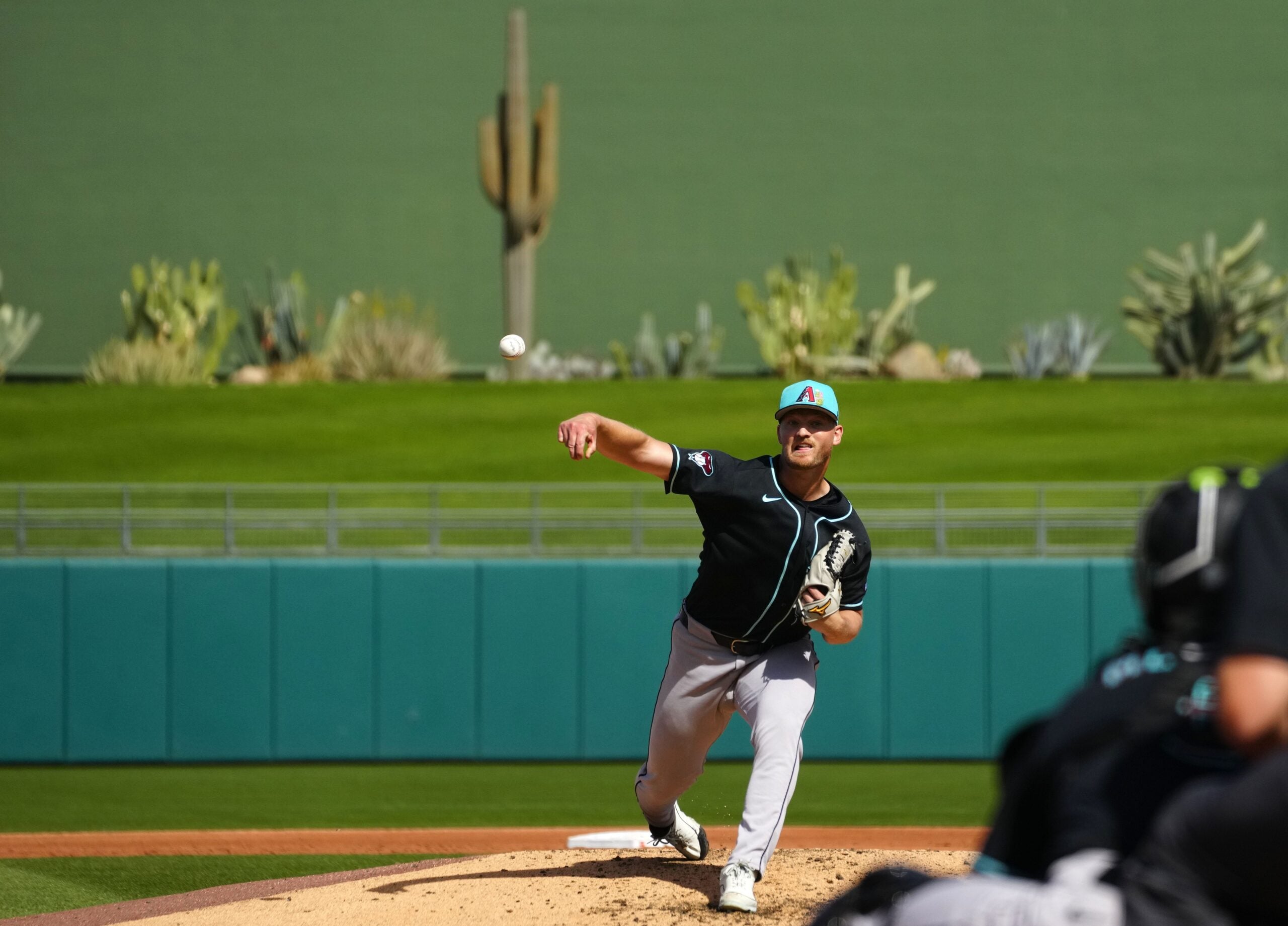 Diamondbacks pitcher Michael Soroka (34) pitches against the Rangers during a spring training game in Surprise on Feb. 24, 2026.