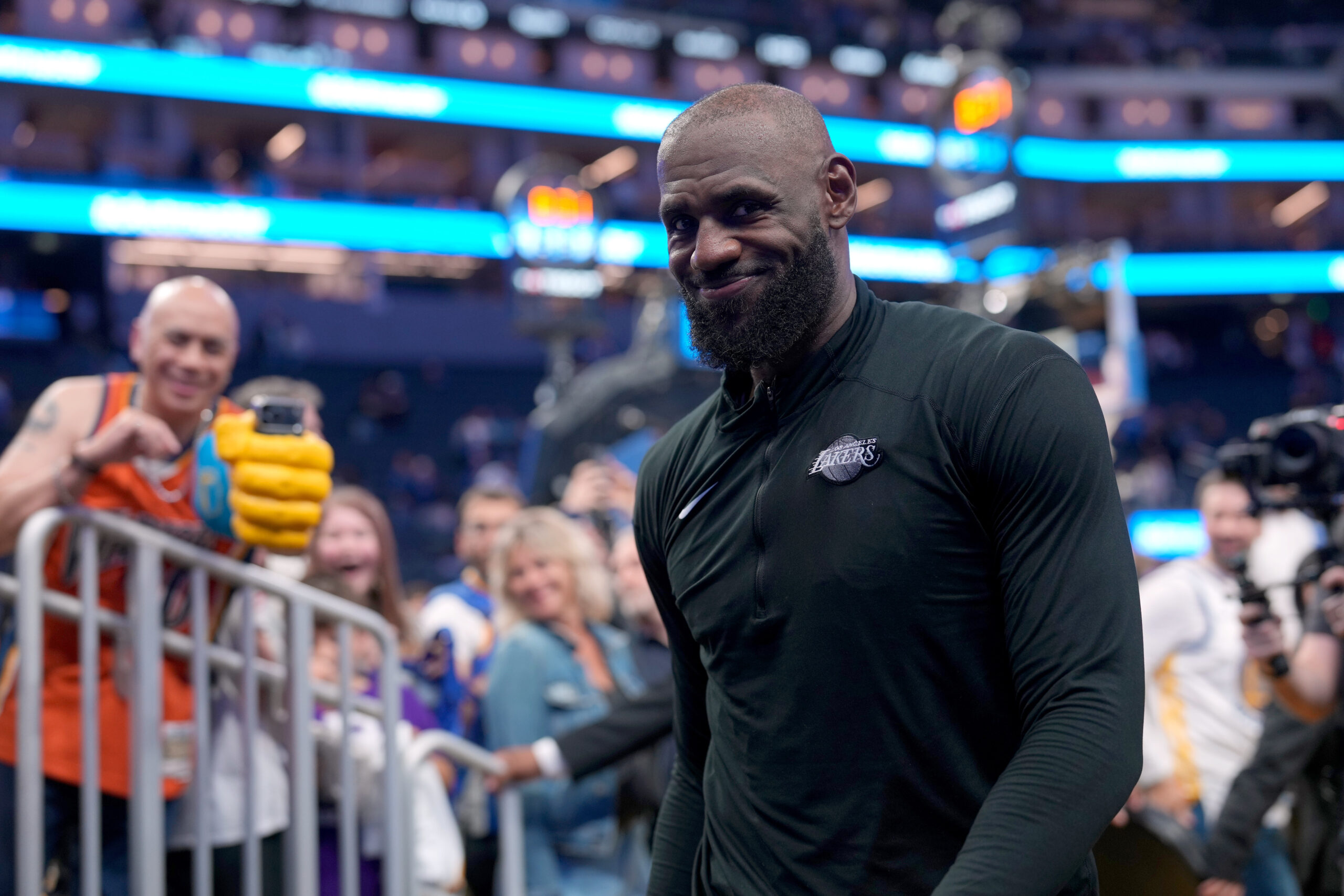 Apr 9, 2026; San Francisco, California, USA; Los Angeles Lakers forward LeBron James (23) walks off the court after the game against the Golden State Warriors at the Chase Center. Mandatory Credit: Cary Edmondson-Imagn Images