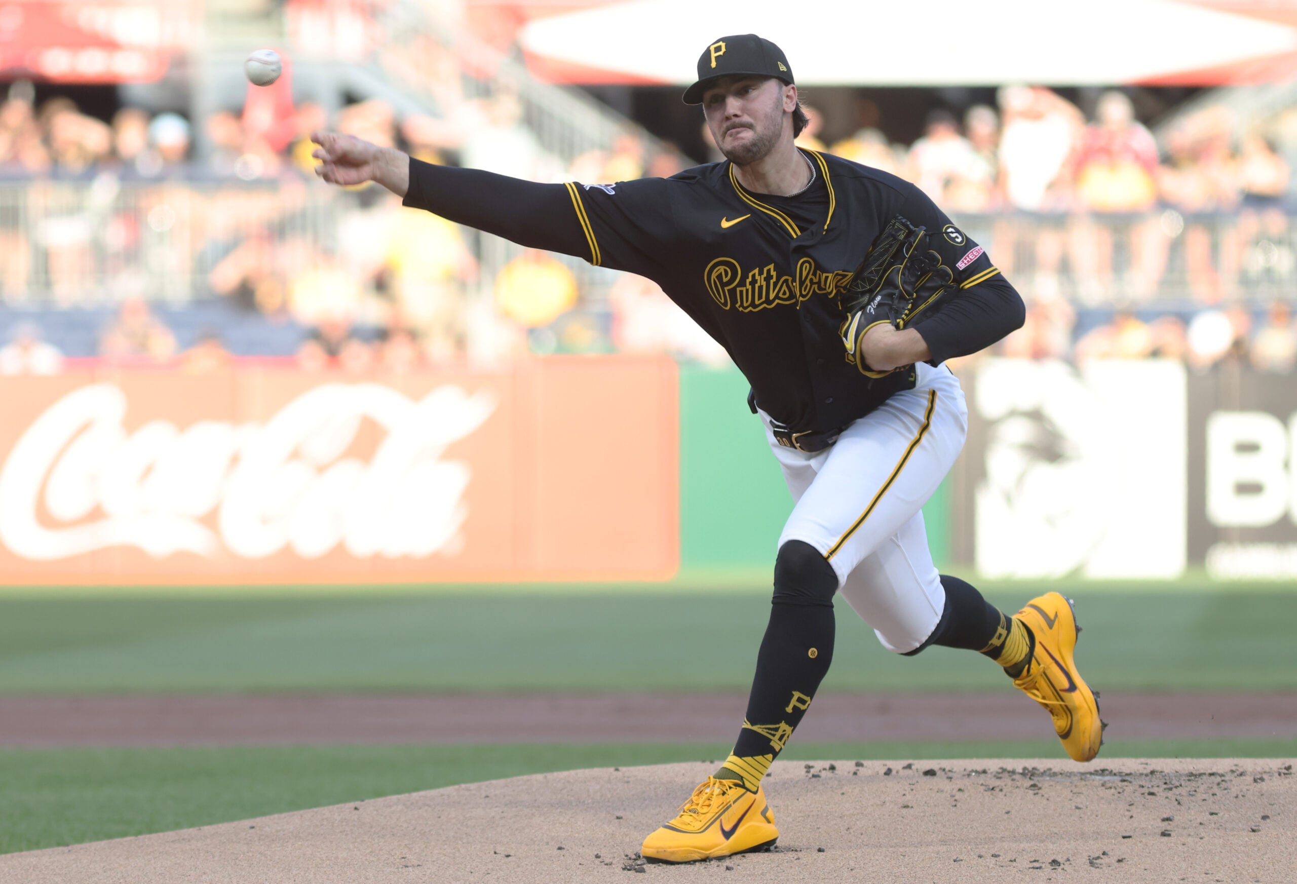 Apr 13, 2026; Pittsburgh, Pennsylvania, USA;  Pittsburgh Pirates starting pitcher Paul Skenes (30) delivers a pitch against the Washington Nationals during the first inning at PNC Park. Mandatory Credit: Charles LeClaire-Imagn Images