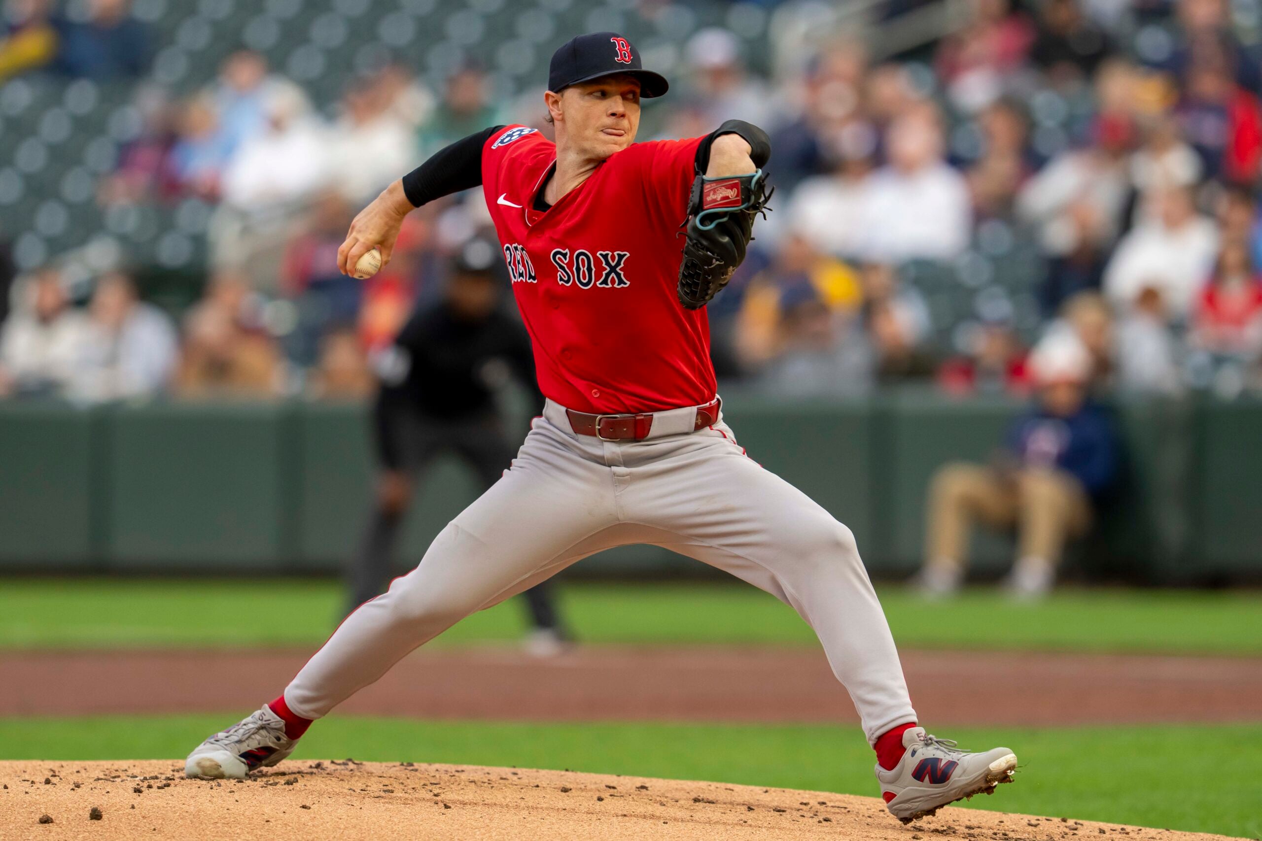 Apr 14, 2026; Minneapolis, Minnesota, USA; Boston Red Sox starting pitcher Sonny Gray (54) delivers a pitch against the Minnesota Twins in the first inning at Target Field. Mandatory Credit: Jesse Johnson-Imagn Images