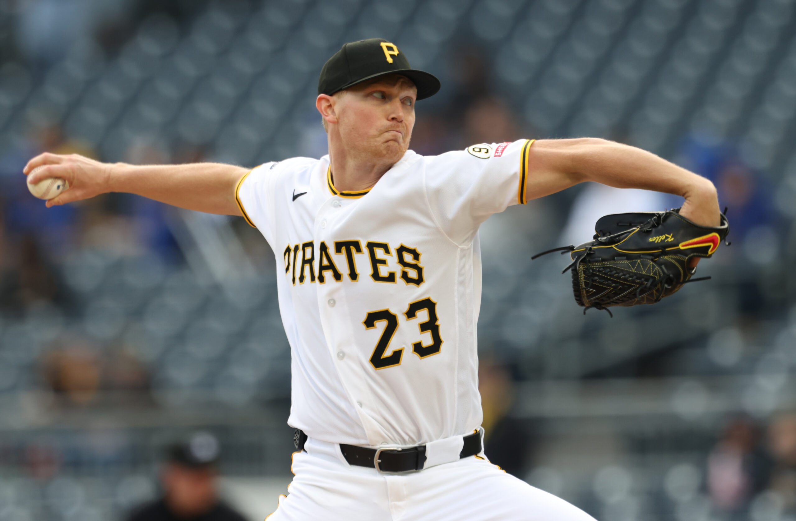 Apr 19, 2026; Pittsburgh, Pennsylvania, USA;  Pittsburgh Pirates starting pitcher Mitch Keller (23) delivers a pitch against the Tampa Bay Rays during the first inning at PNC Park. Mandatory Credit: Charles LeClaire-Imagn Images