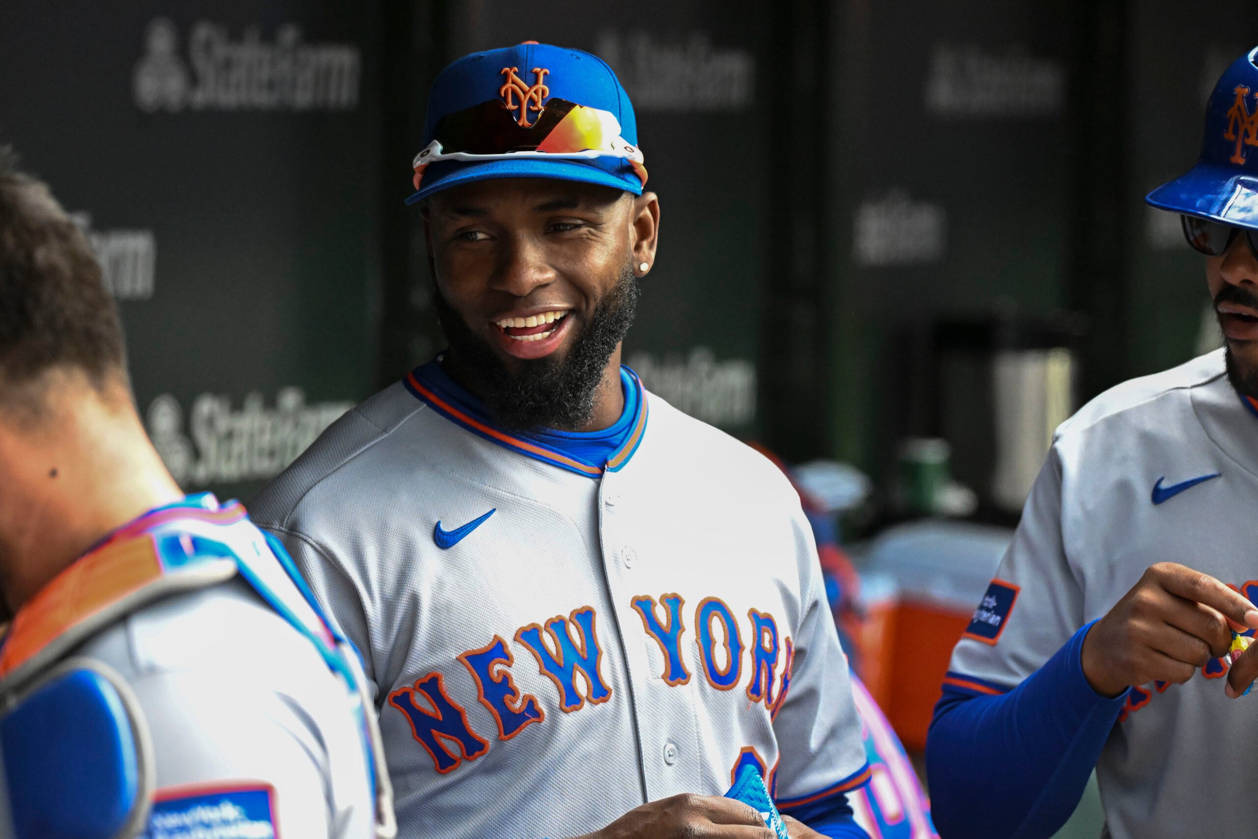 Apr 19, 2026; Chicago, Illinois, USA;  New York Mets center fielder Luis Robert Jr. (88) is seen in the dugout against the Chicago Cubs at Wrigley Field. Mandatory Credit: Matt Marton-Imagn Images